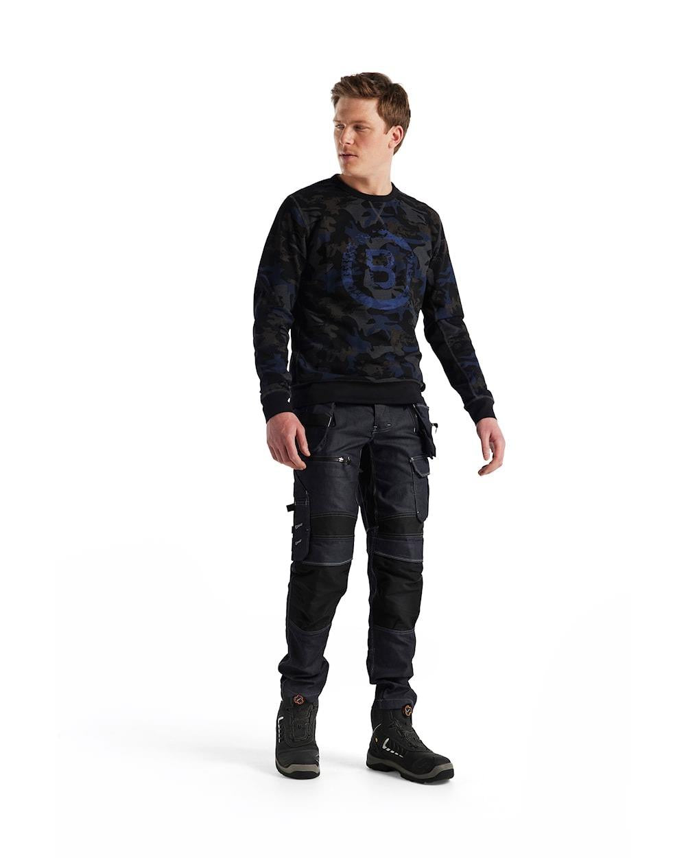 Blaklader black/grey cotton unisex camouflage round-neck sweatshirt #9408