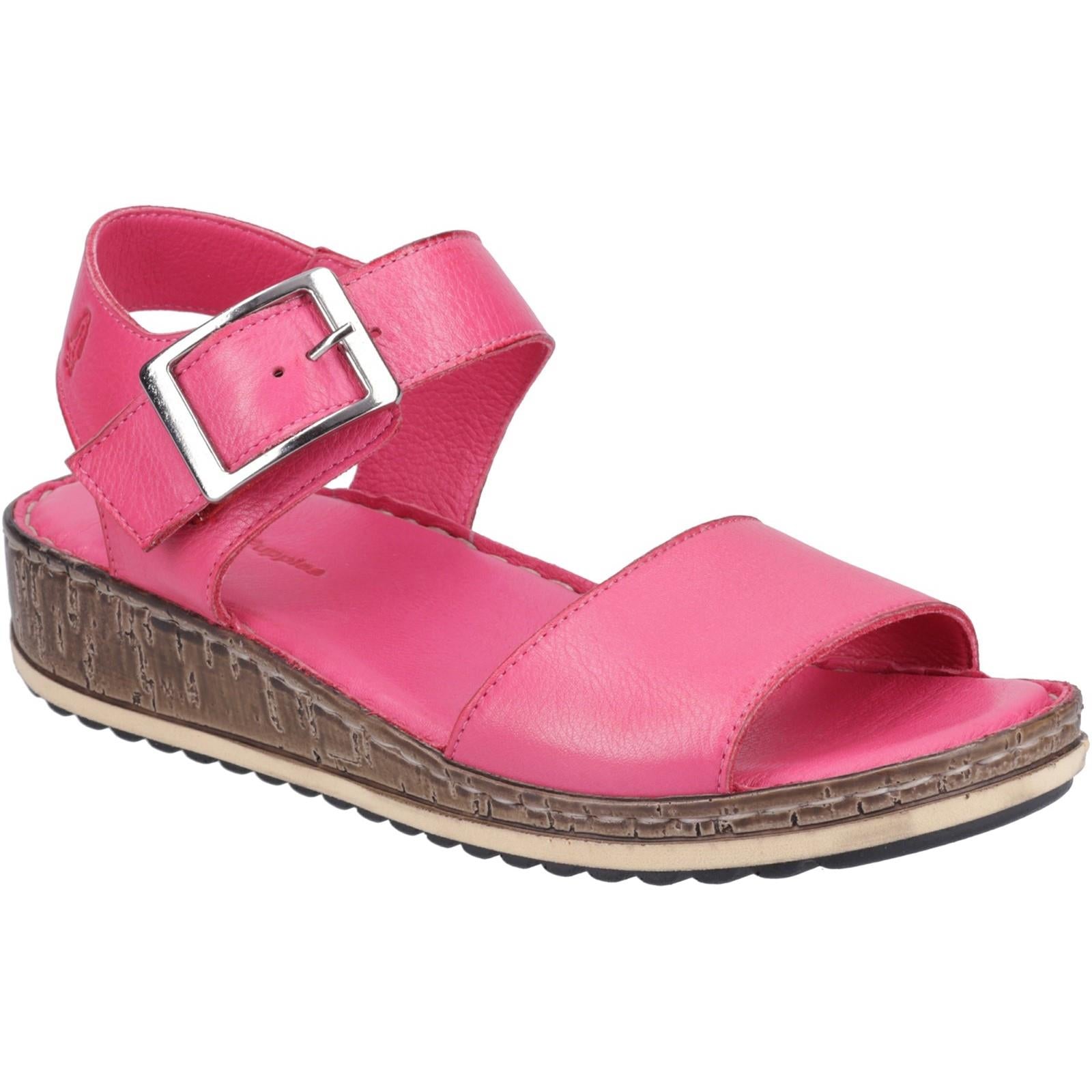Hush Puppies Ellie fuchsia pink leather ladies summer buckle wedge sandals