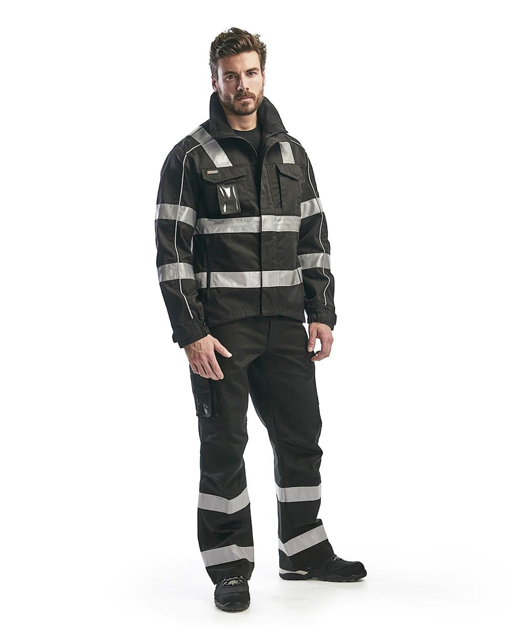 Blaklader black men's polycotton twill cargo reflective-stripe work trouser #1451