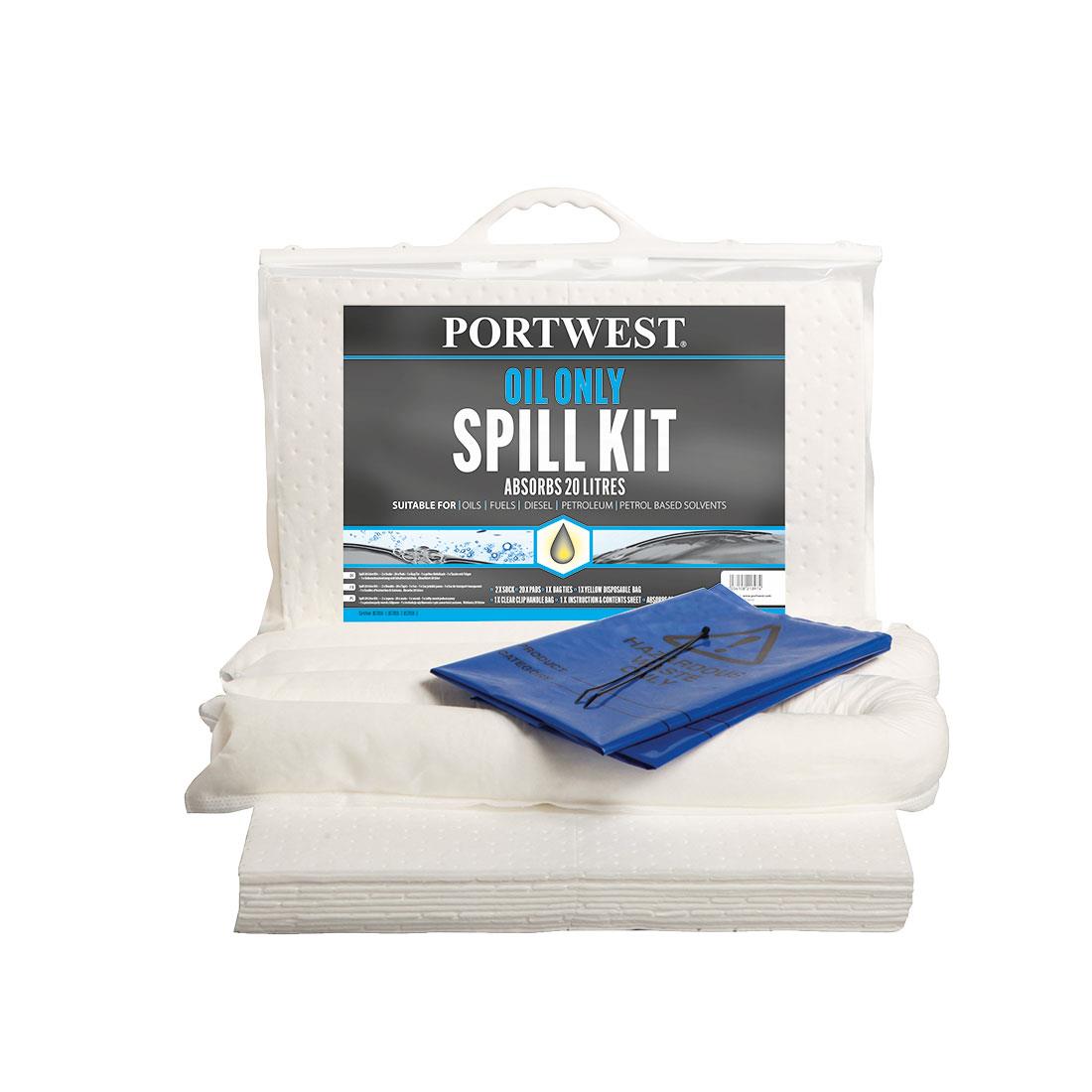 Portwest 20 litre oil only spill kit with socks and pads (1 kit) #SM60