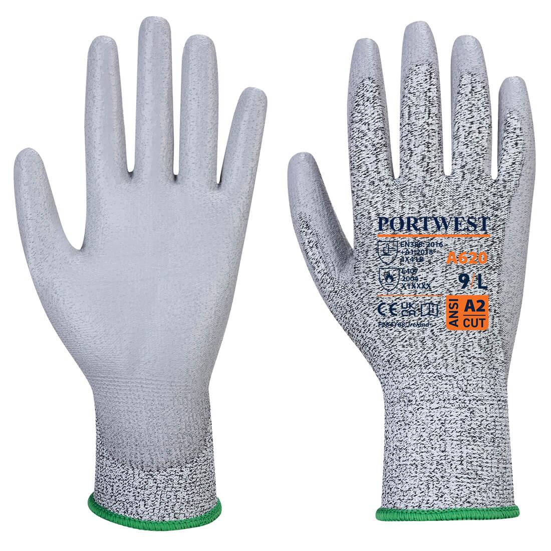Portwest grey cut level B/3 dexterity PU grip palm comfort work glove #A620