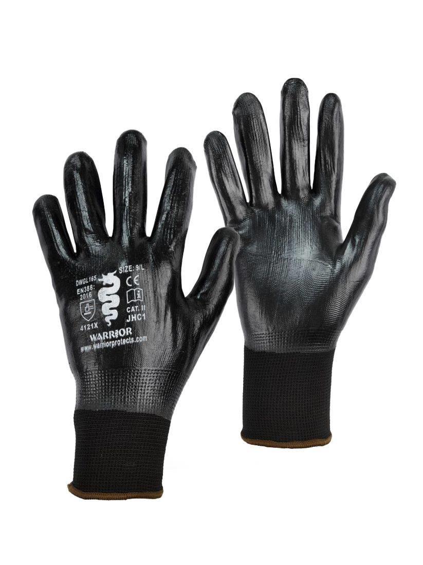 Warrior black nitrile fully-coated polyester liner gloves (12 pairs)