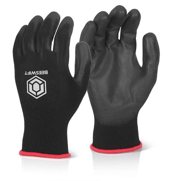 Black PU coated polyester knit general handling work glove - pack 10 pairs #EC9