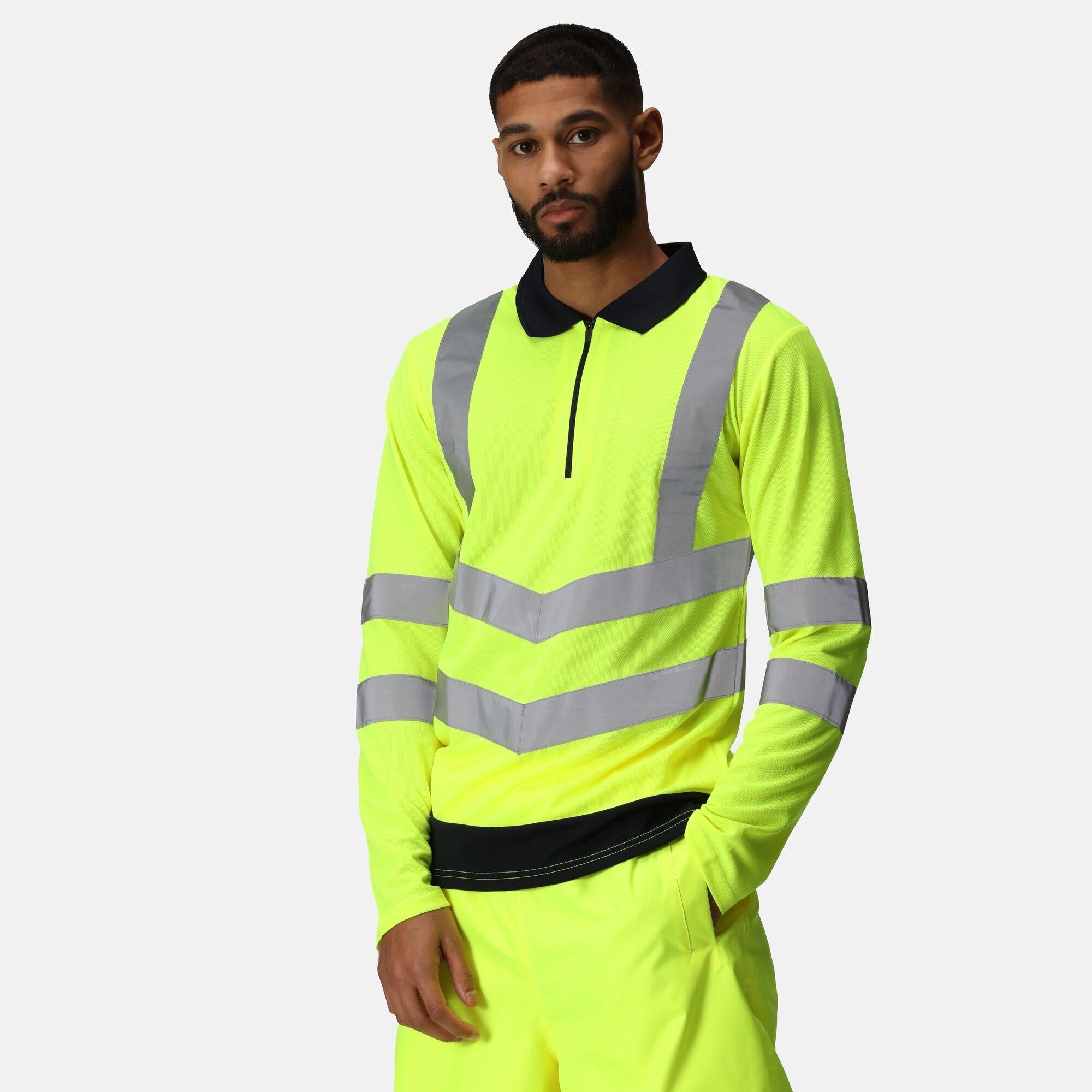 Regatta Pro yellow/navy hi-vis men's long-sleeve wicking T-shirt #TRS192