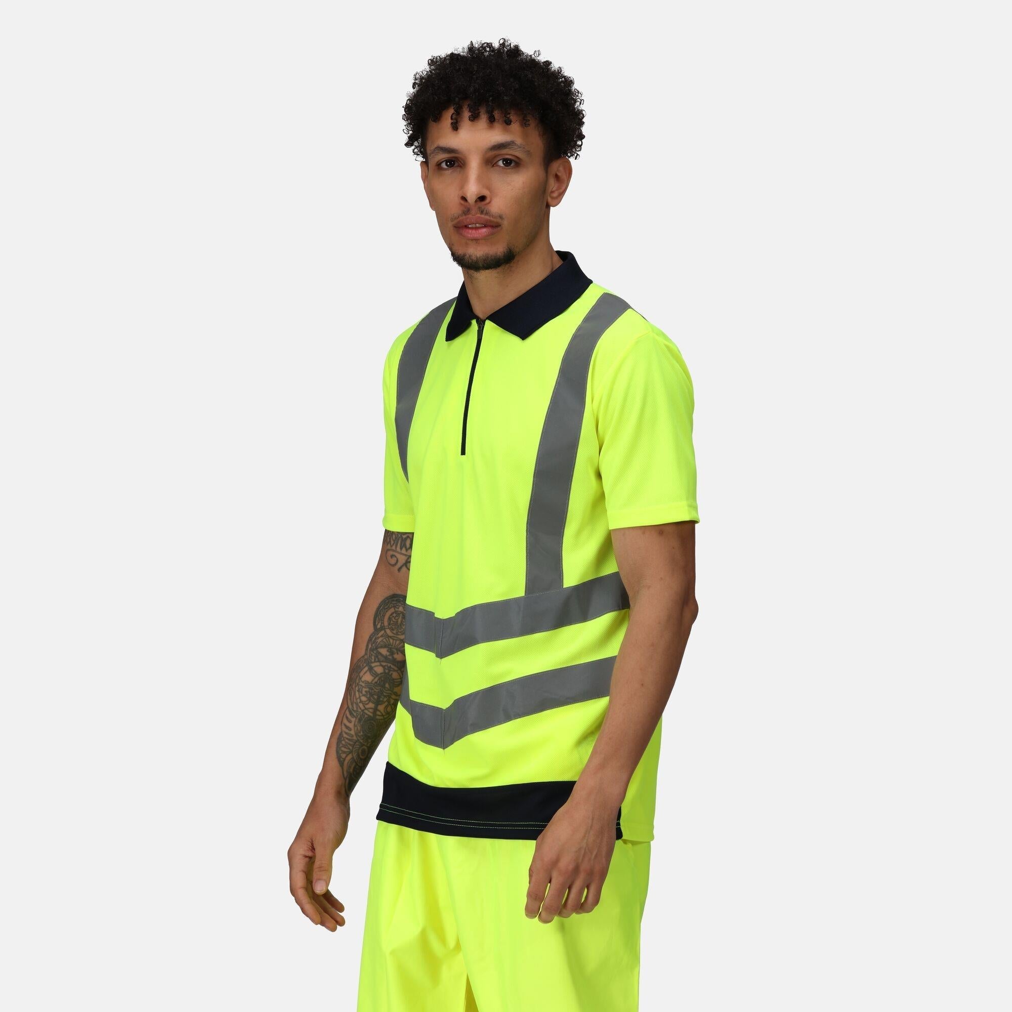 Regatta Pro yellow/navy hi-vis quick-dry wicking polo-shirt #TRS189