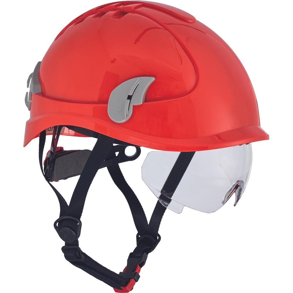 Cerva ALPINWORKER red working-at-height vented safety helmet with integral eye shield