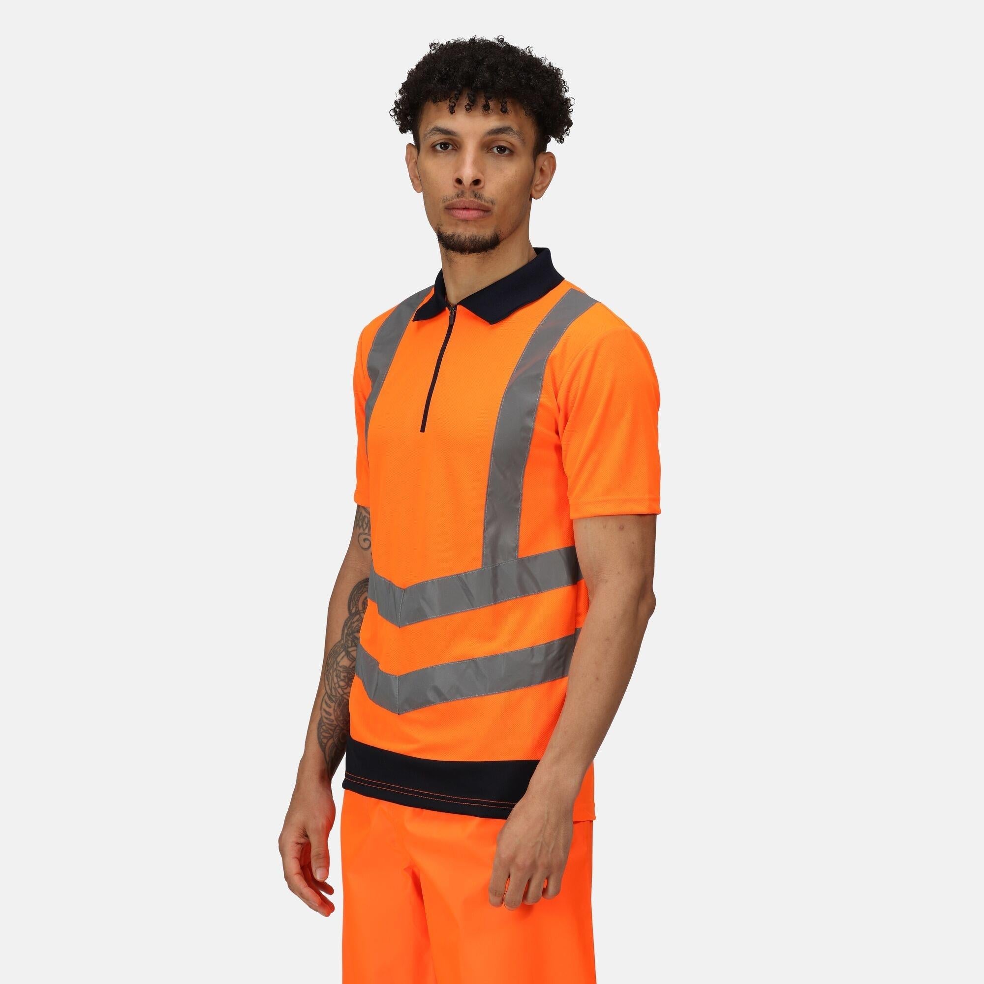 Regatta Pro orange/navy hi-vis quick-dry wicking polo-shirt #TRS189