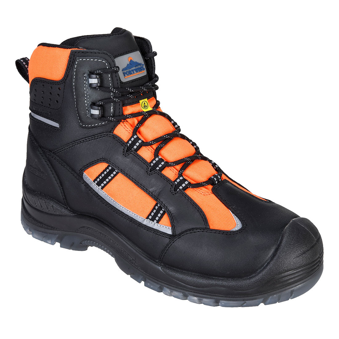 Portwest Compositelite Retroglo S3 black/orange hi-vis work safety boots #FC59