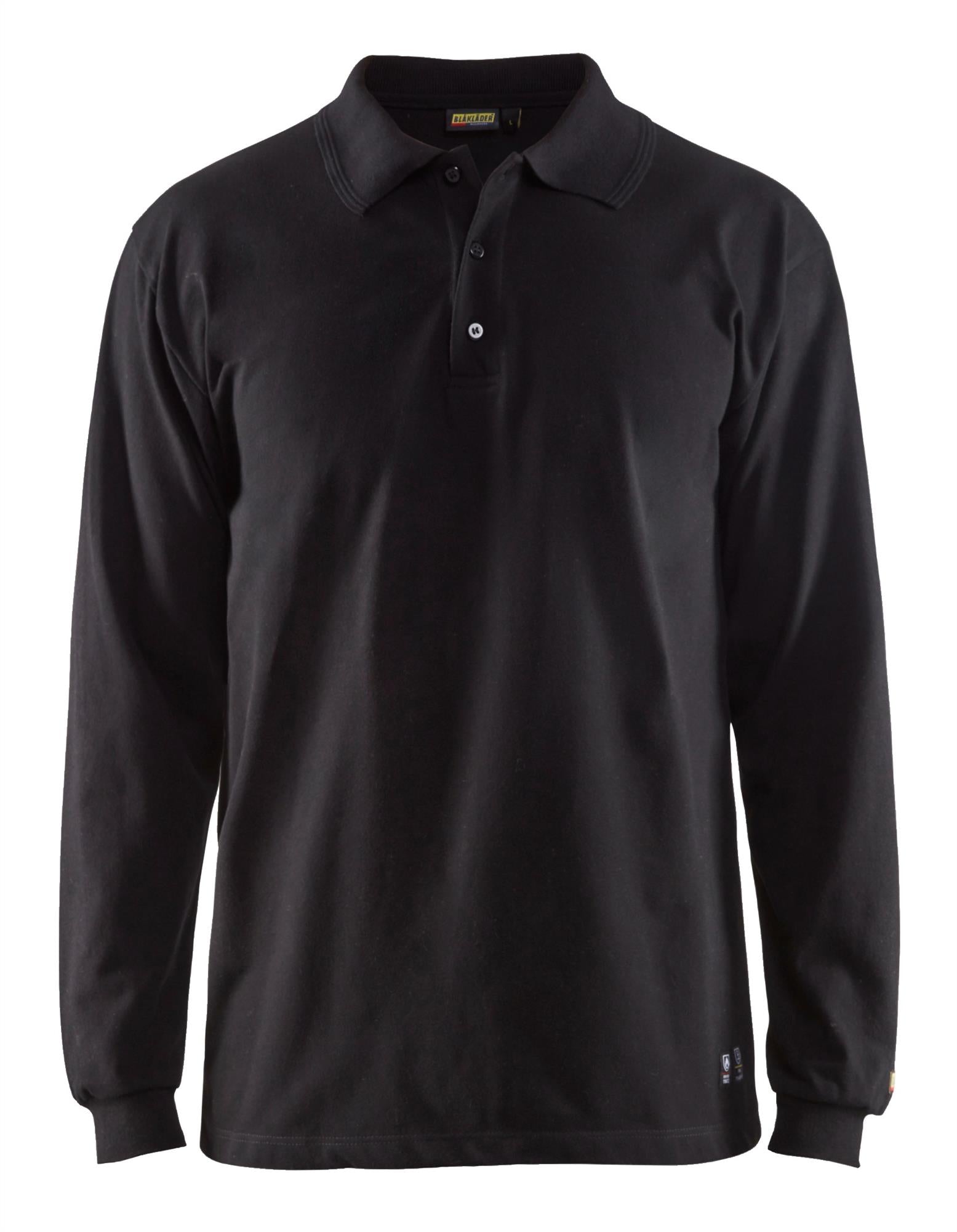 Blaklader black flame-resistant long-sleeve polo shirt #3374