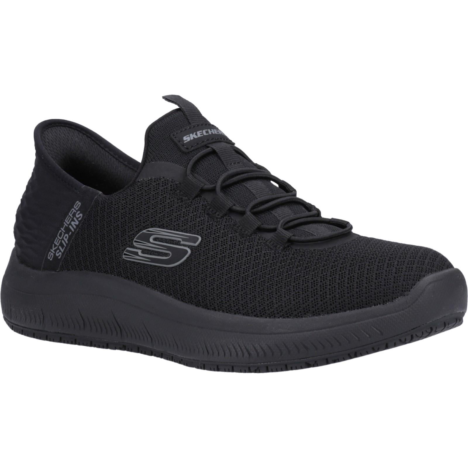 Skechers Summits Colsin black memory foam slip in work trainers shoes #200205EC