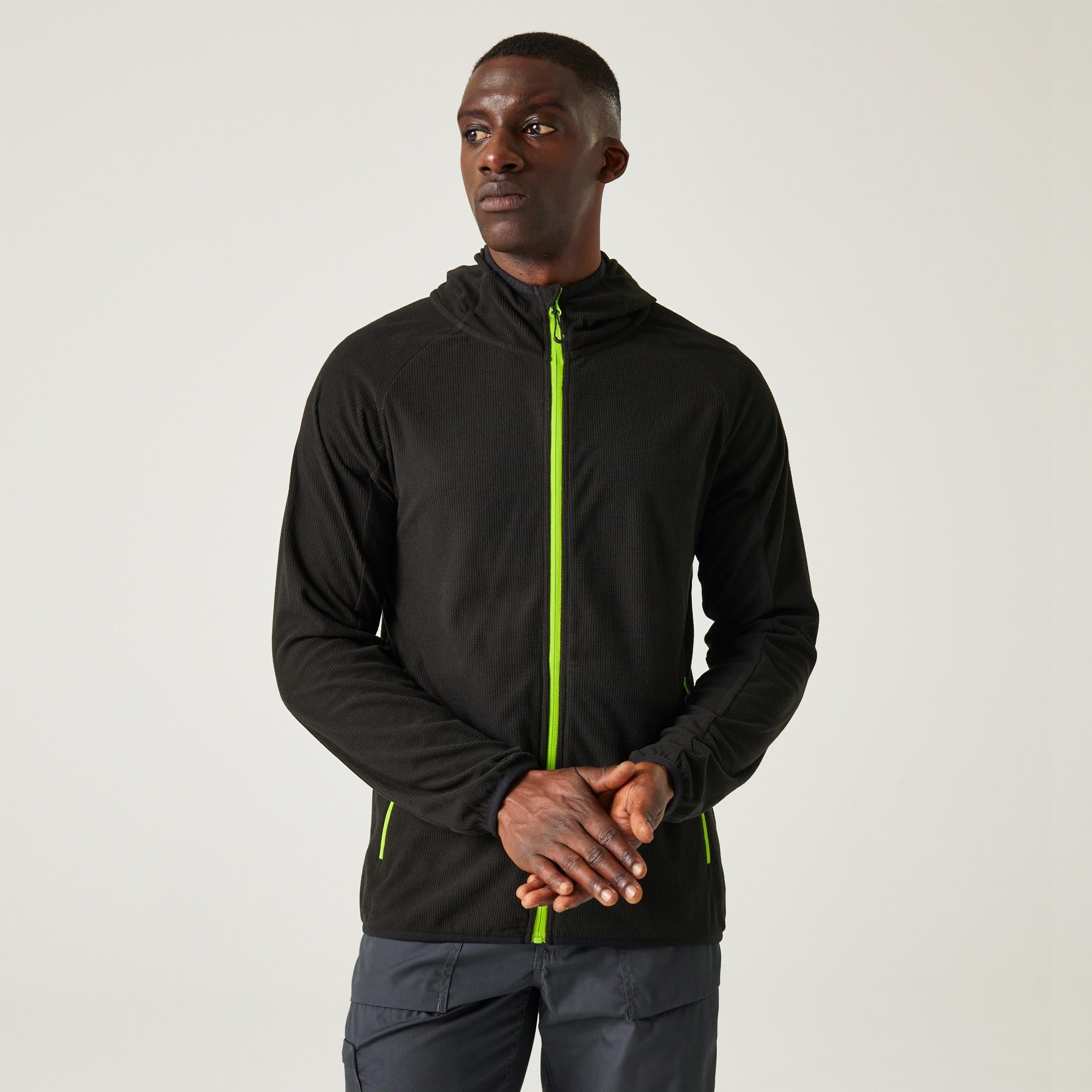 Regatta Navigate black/lime men's lightweight full-zip fleece #TRF690