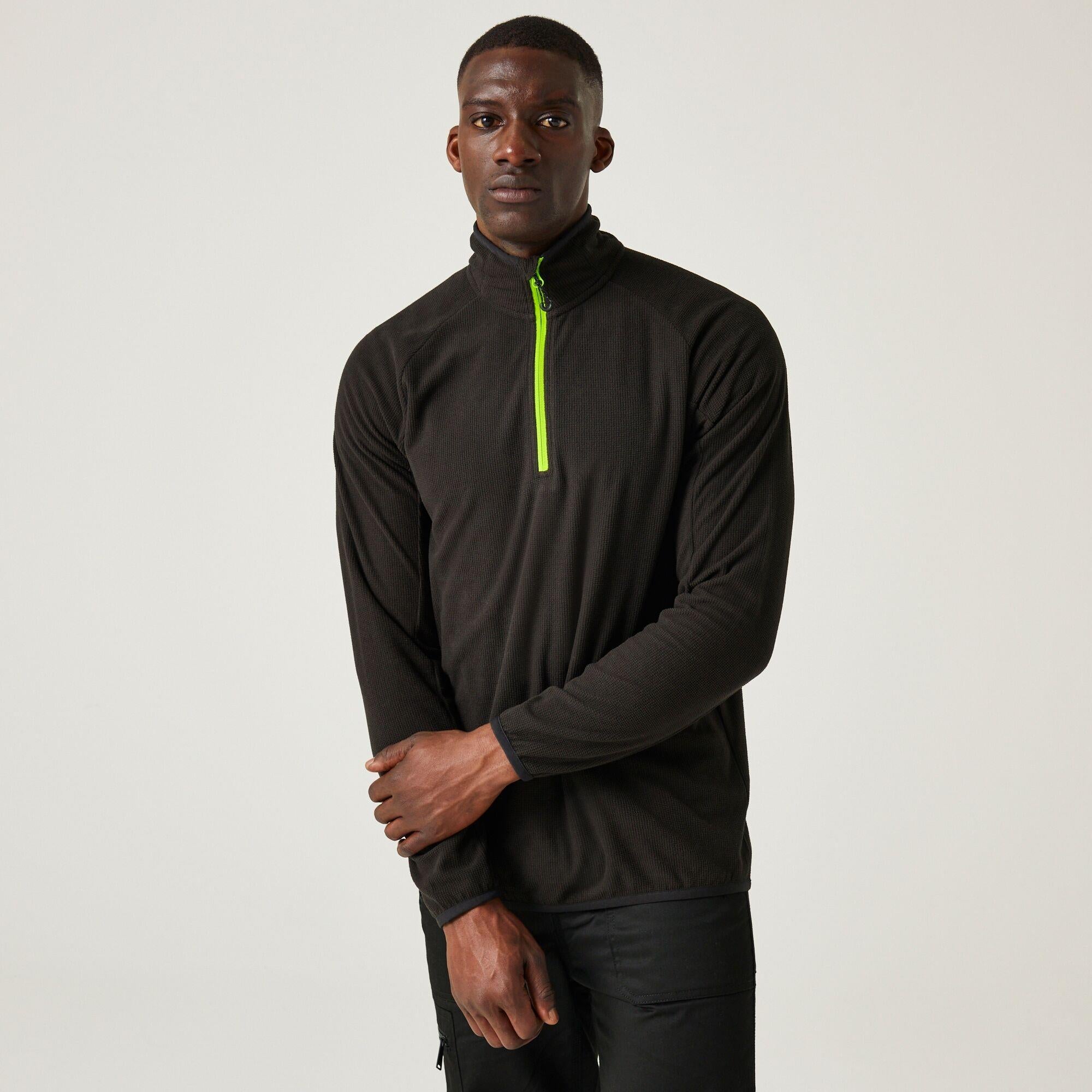 Regatta Navigate black/lime men's lightweight half-zip fleece #TRF691