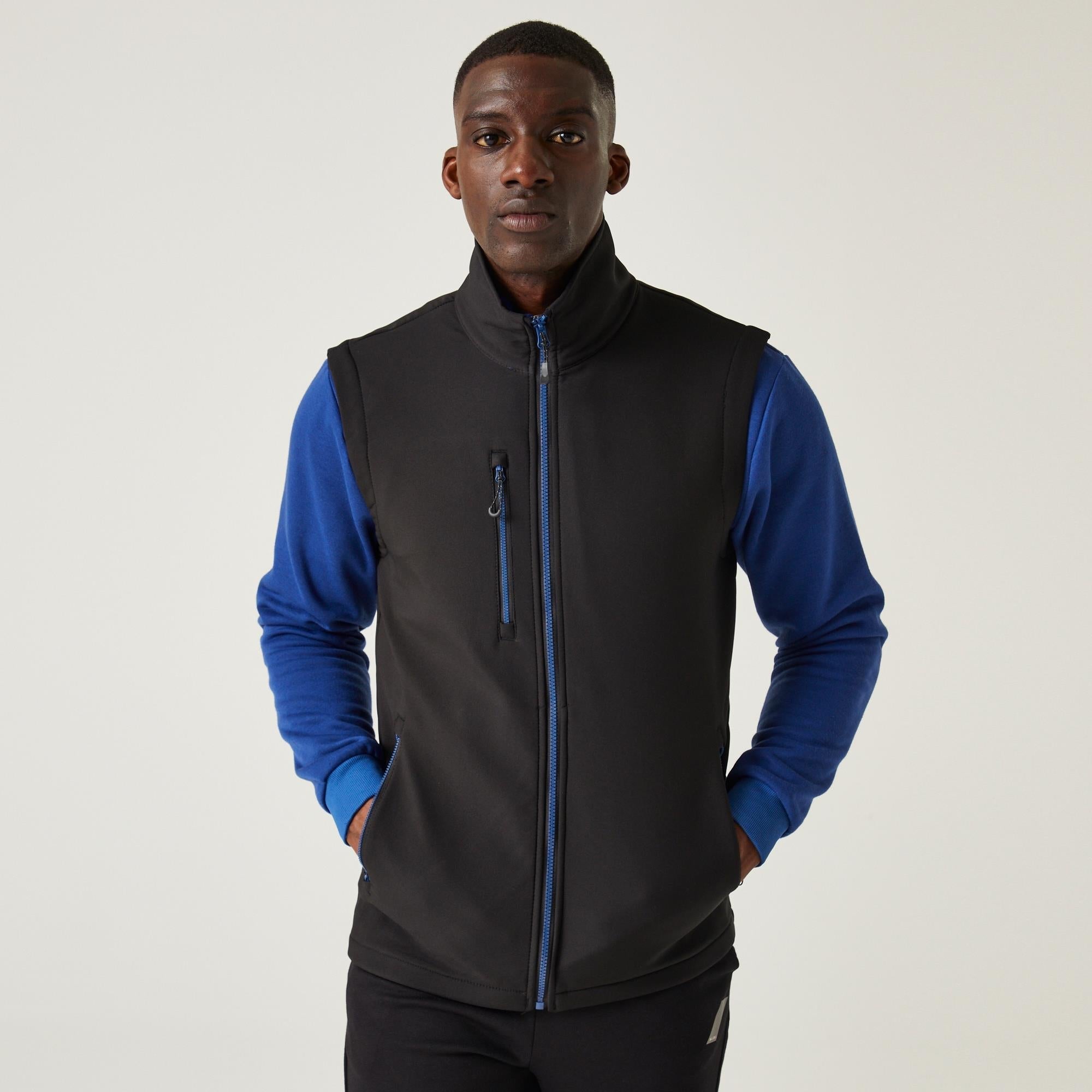 Regatta Navigate black/royal blue men's stretch soft-shell bodywarmer #TRA915