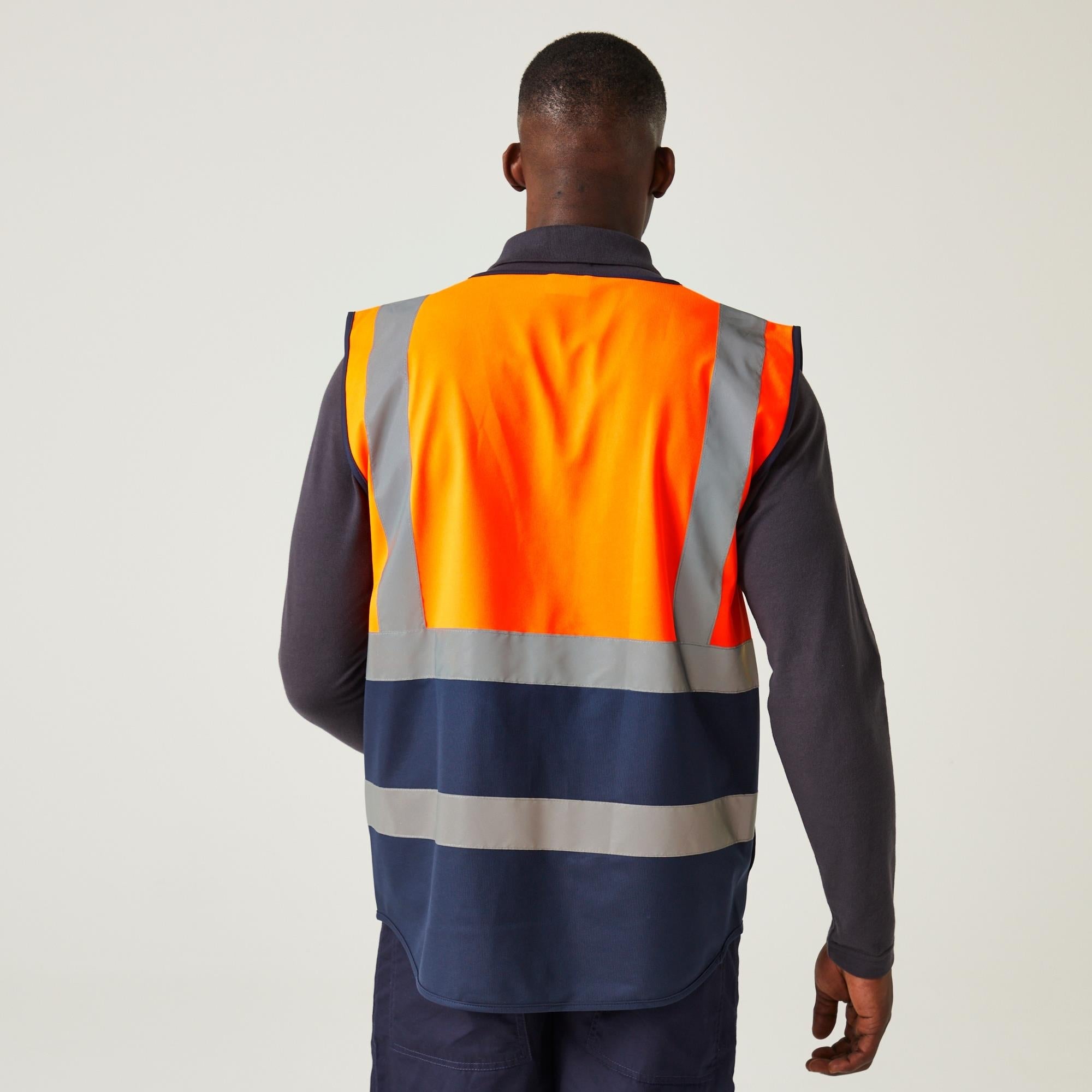 Regatta Pro Executive orange/navy hi-vis unisex zip-front multi-pocket waistcoat #TRS251
