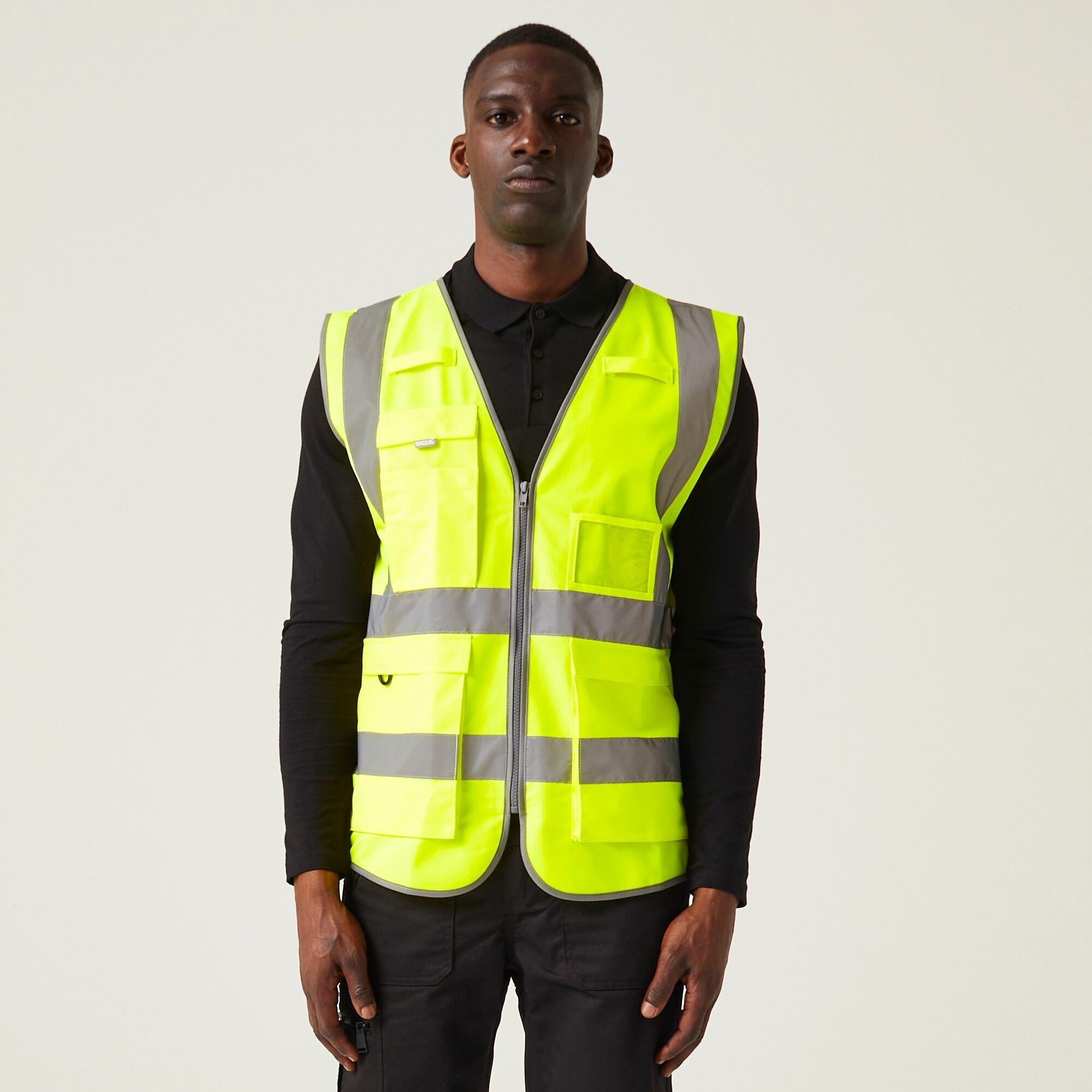 Regatta Pro Executive yellow hi-vis unisex zip-front multi-pocket waistcoat #TRS251