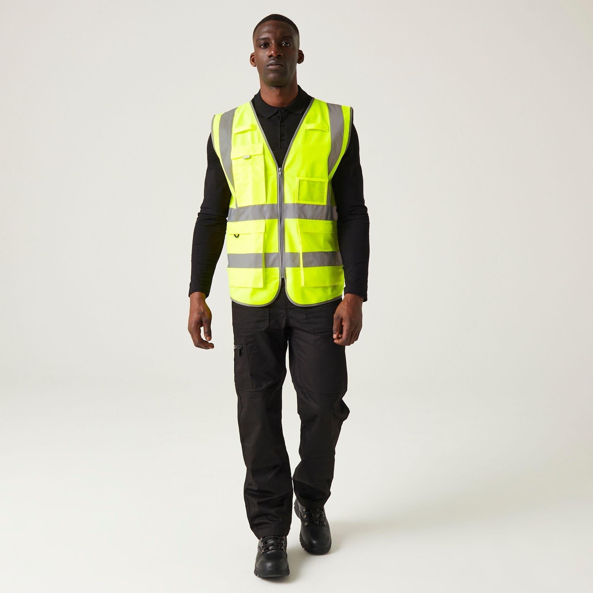 Regatta Pro Executive yellow hi-vis unisex zip-front multi-pocket waistcoat #TRS251