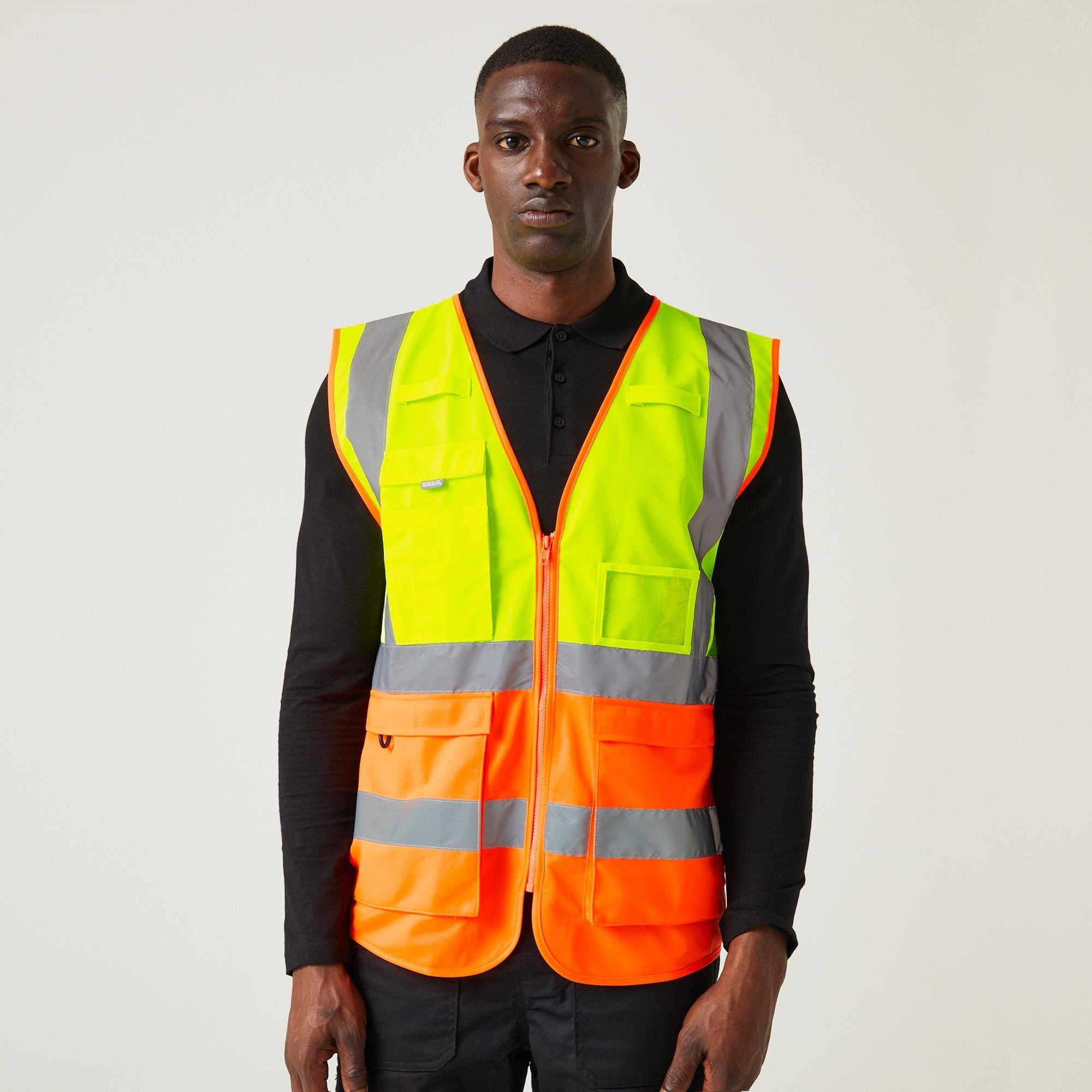 Regatta Pro Executive yellow/orange hi-vis unisex zip-front multi-pocket waistcoat #TRS251