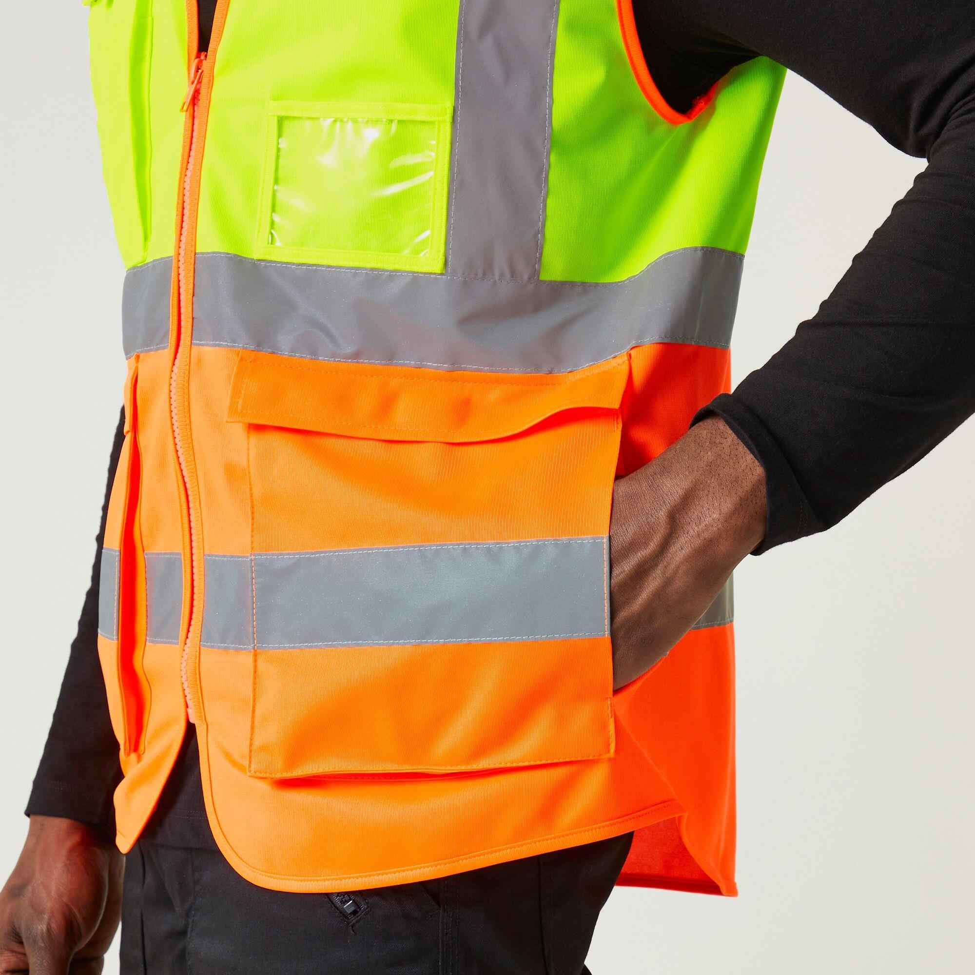 Regatta Pro Executive yellow/orange hi-vis unisex zip-front multi-pocket waistcoat #TRS251