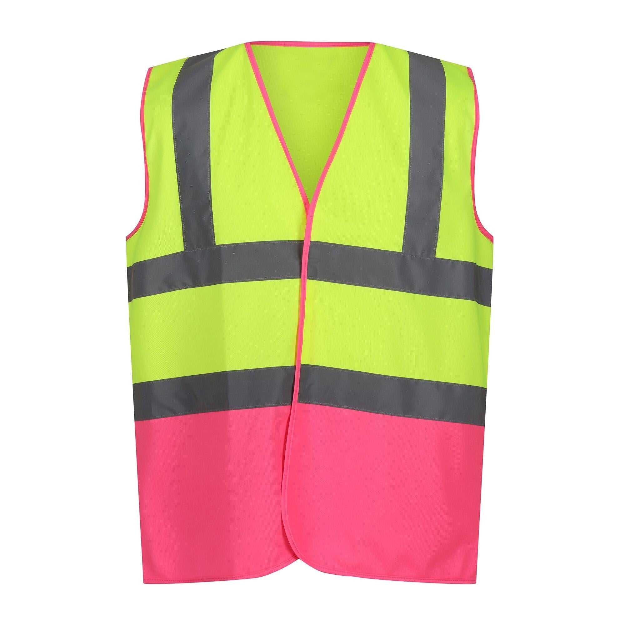 Regatta yellow/pink unisex hi-vis polyester waistcoat #TRS199