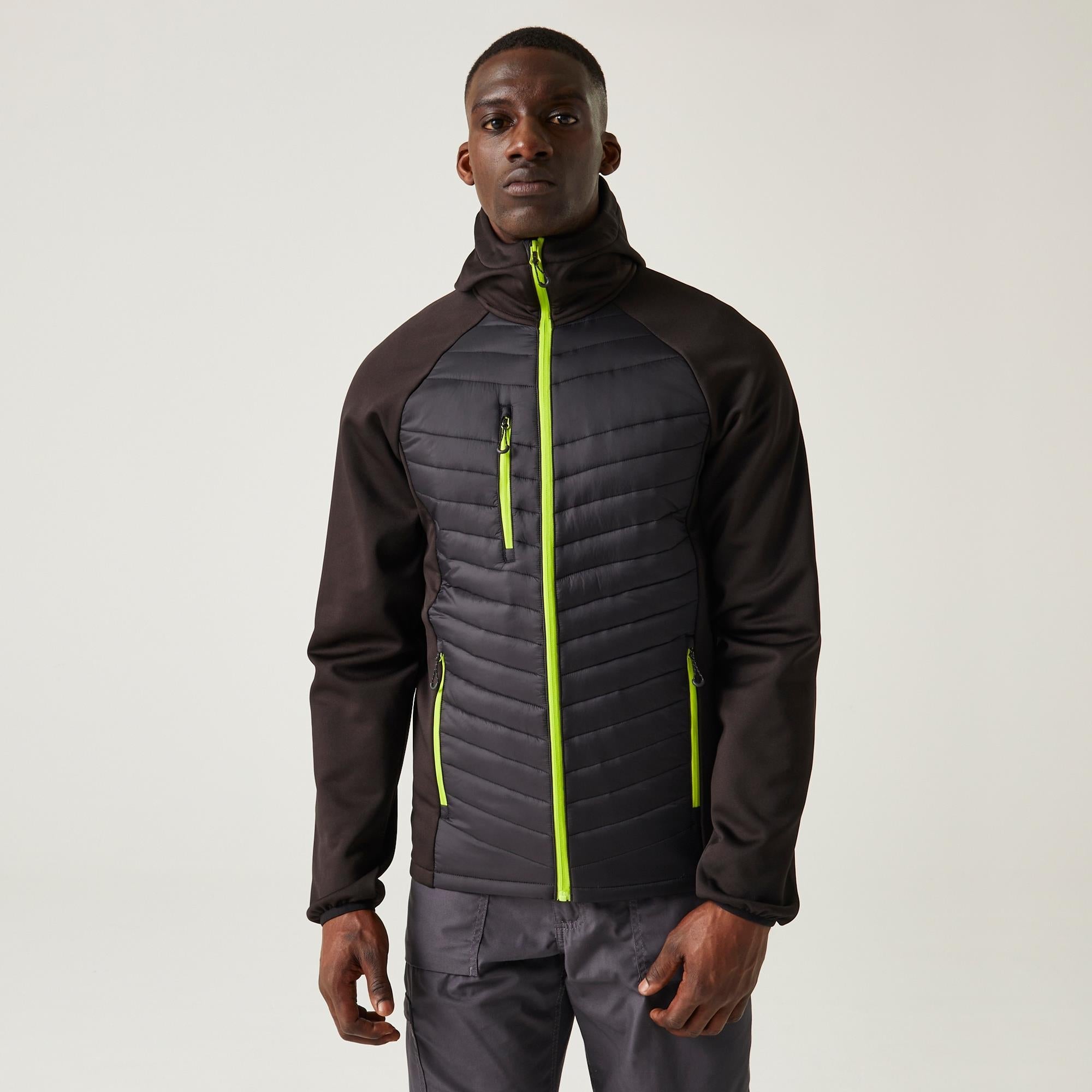 Regatta Navigate black/lime men's insulated stretch hybrid jacket #TRA549