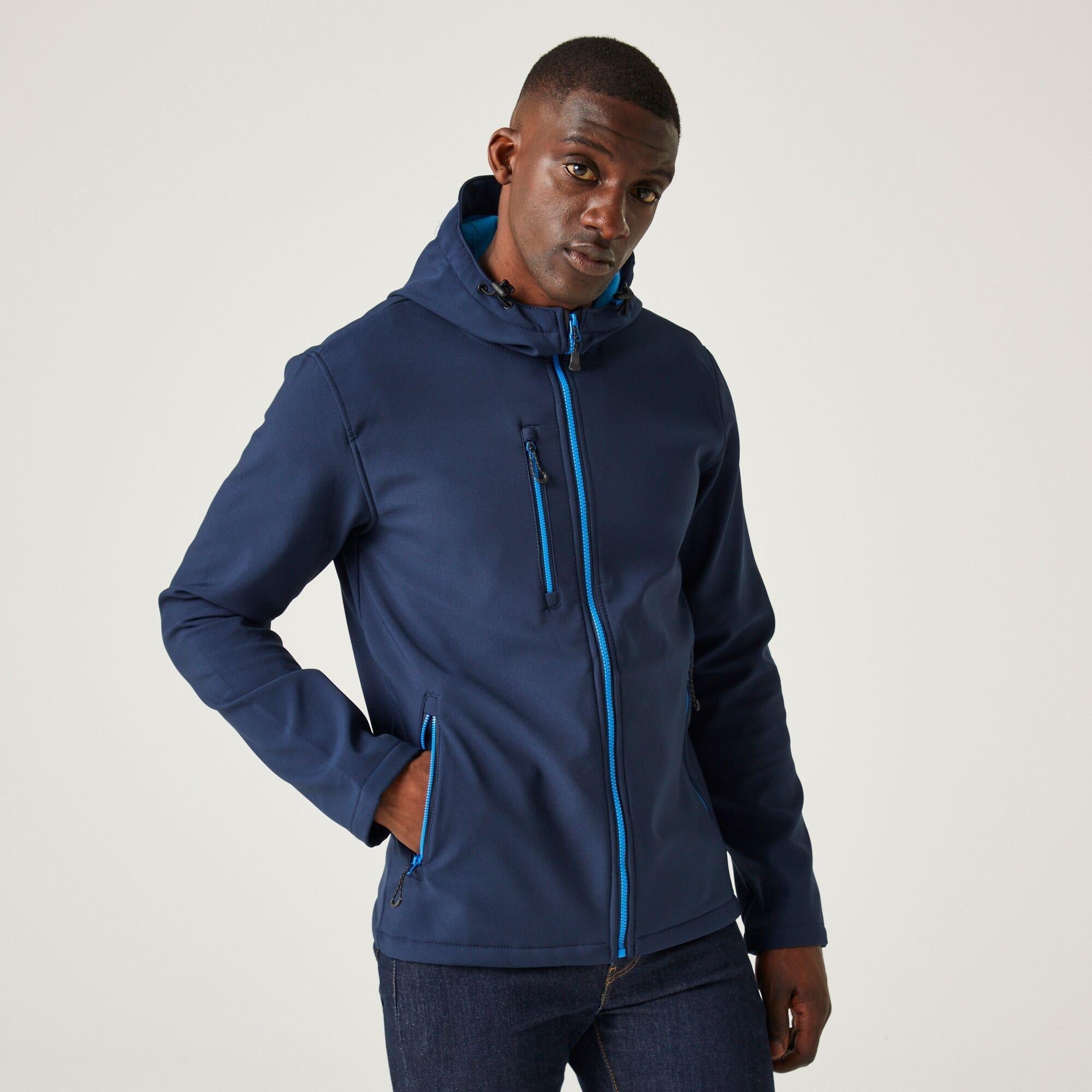 Regatta Navigate navy/french blue men's fleece-lined hooded softshell jacket #TRA705