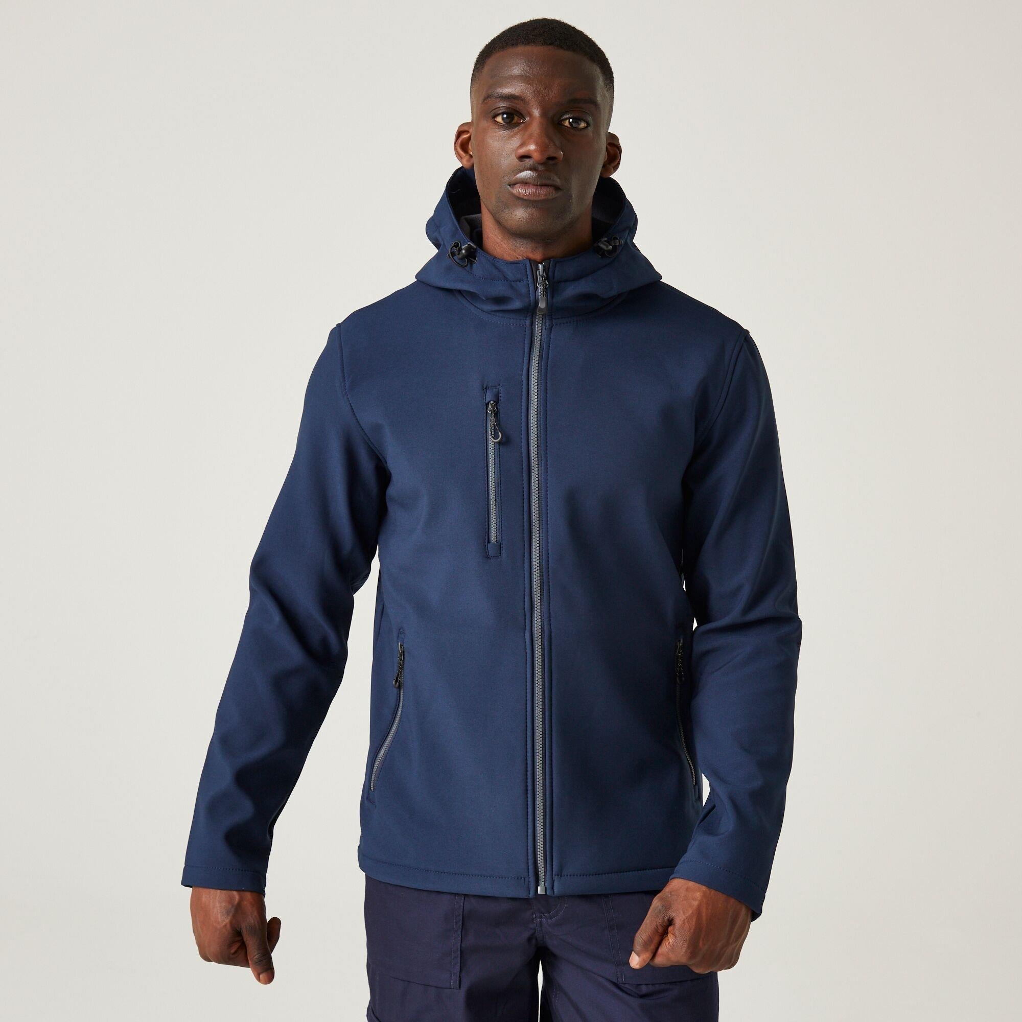 Regatta Navigate navy/grey men's fleece-lined hooded softshell jacket #TRA705
