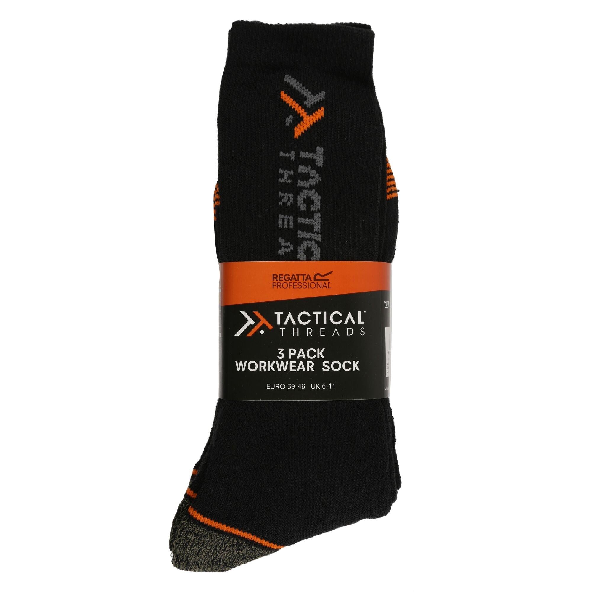 Regatta Tactical men's black cotton-blend work crew socks (3 pairs) #TRP402