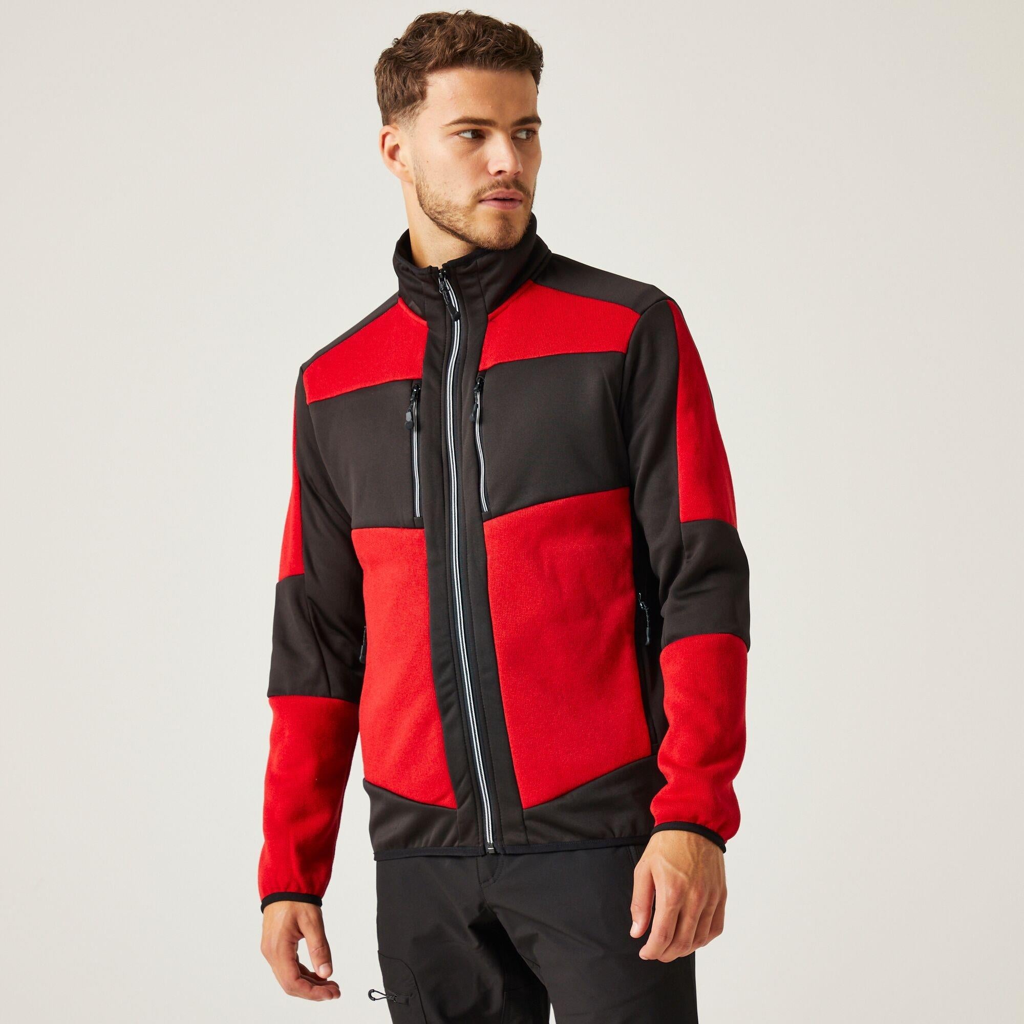 Regatta E-Volve red/black men's knit-fleece full-zip midlayer stretch top #TRF720