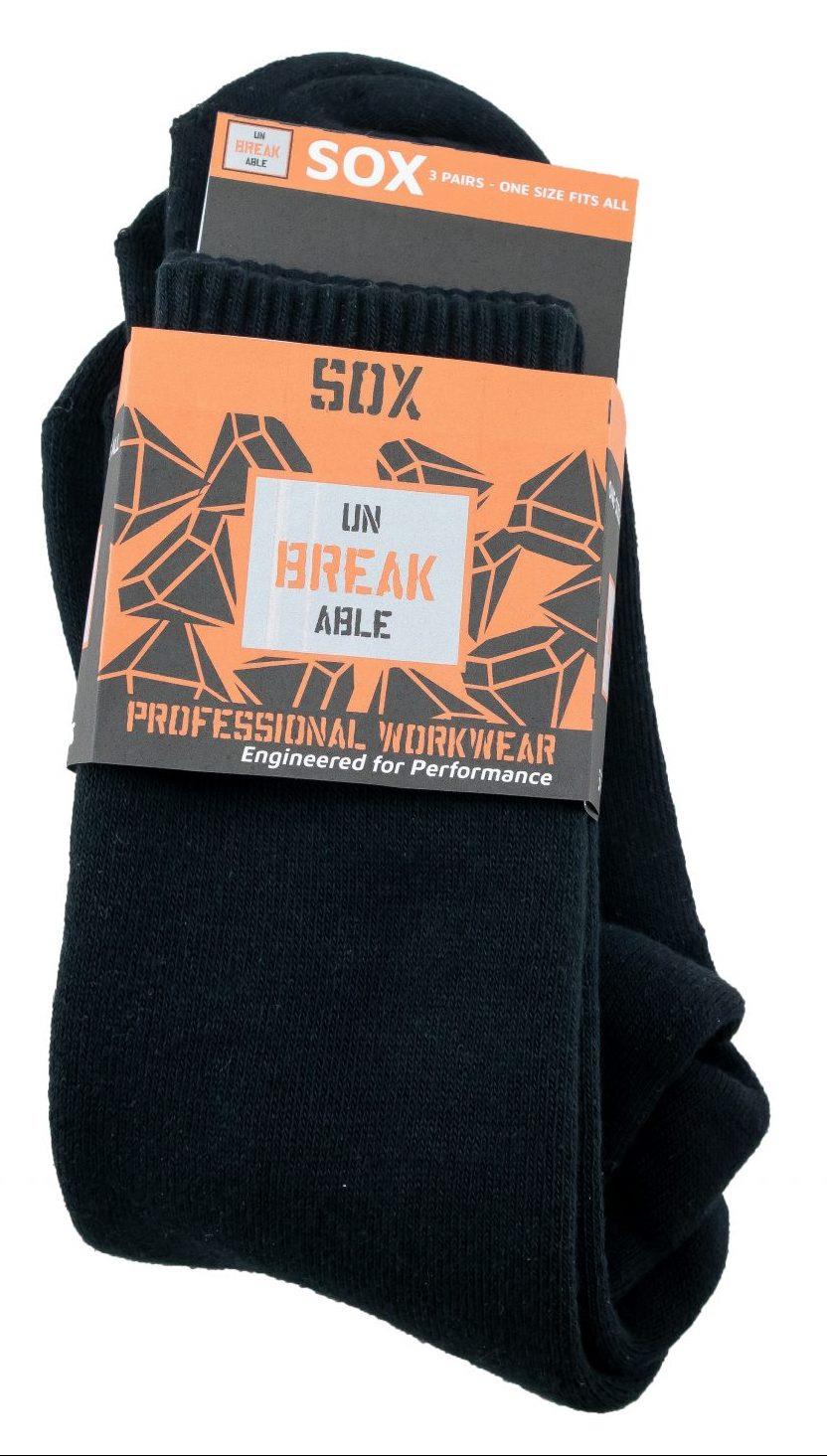 Unbreakable Sox black thick work crew socks (pack 3 pairs) #U500