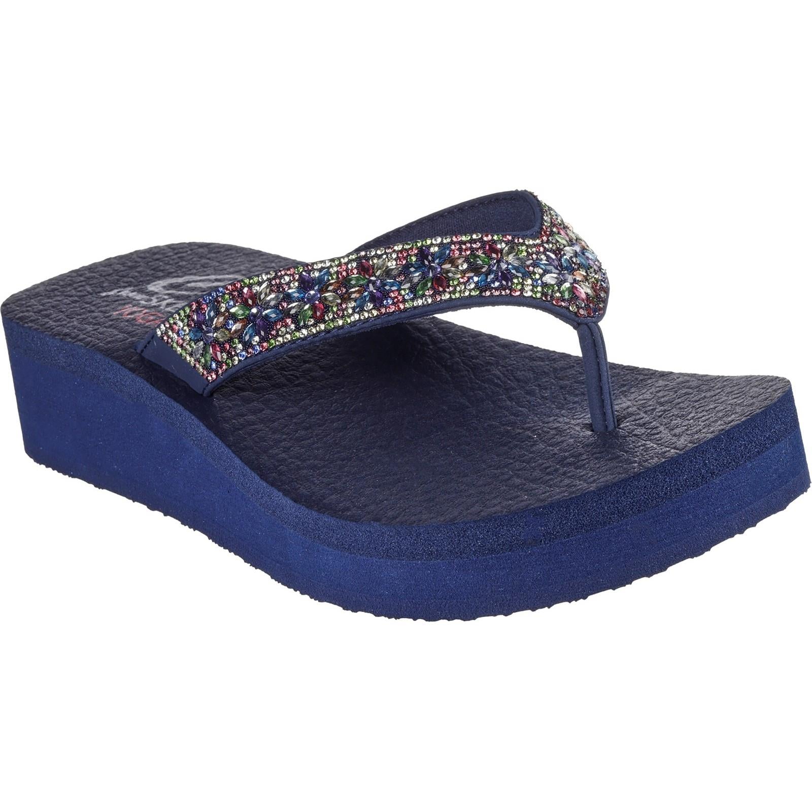 Skechers Vinyasa Wild Daisies ladies navy summer toe post sandals #119638