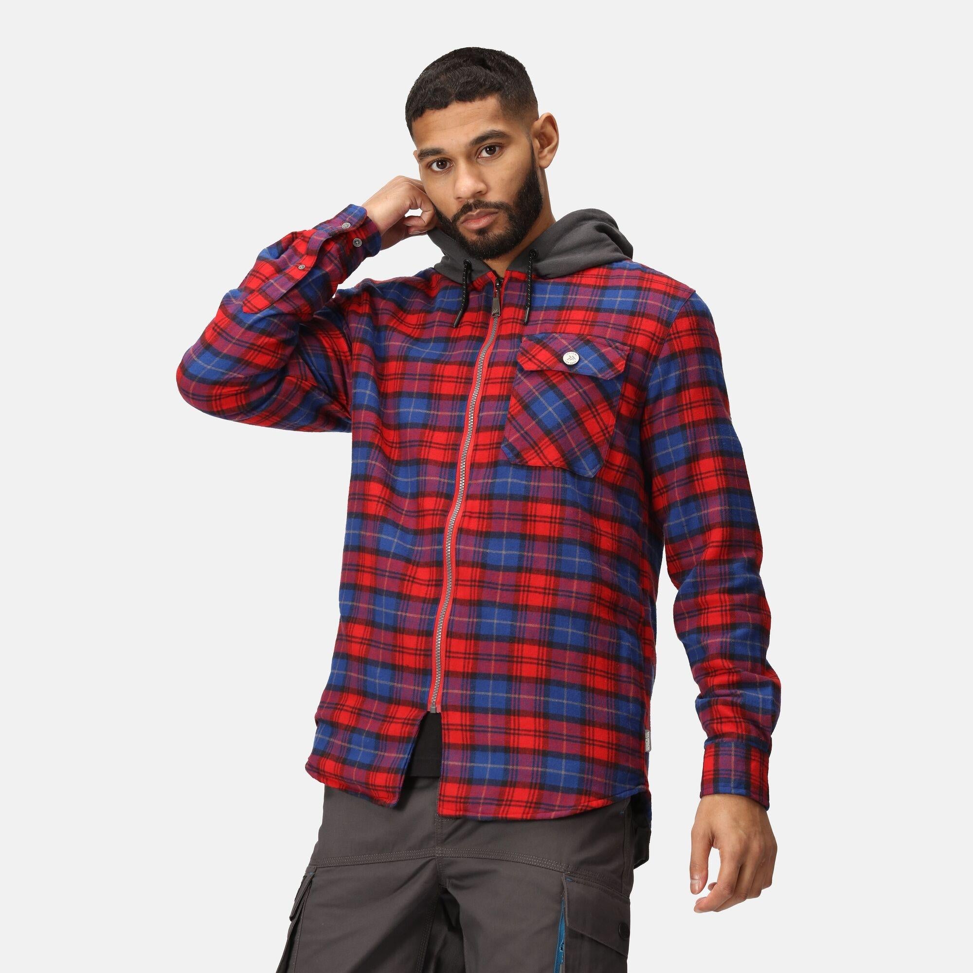 Regatta Siege red check cotton padded hooded work shirt #TRS205