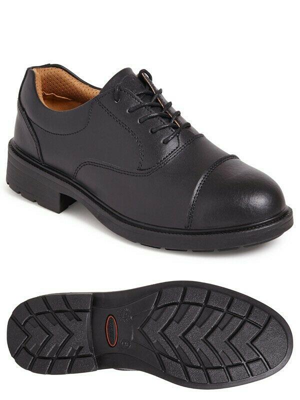 City Knights S1P black leather steel toe/midsole safety oxford work shoe #SS501CM