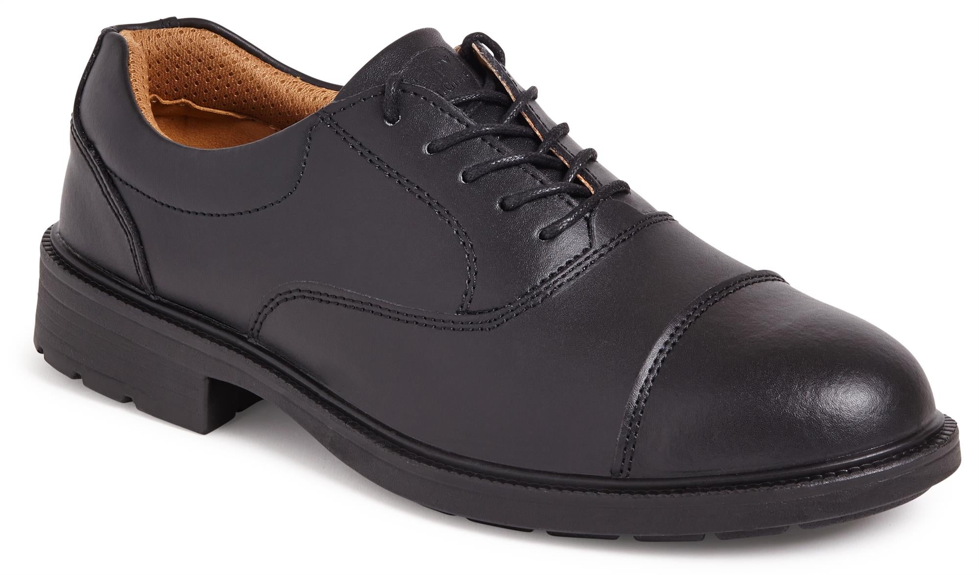 City Knights S1P black leather steel toe/midsole safety oxford work shoe #SS501CM