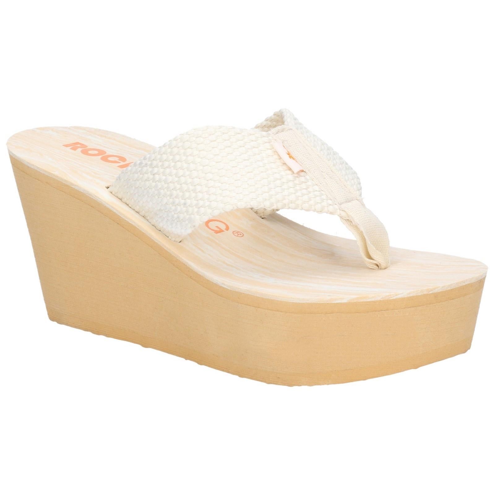 Rocket Dog Diver Webbing ladies cream summer slip on wedge sandals