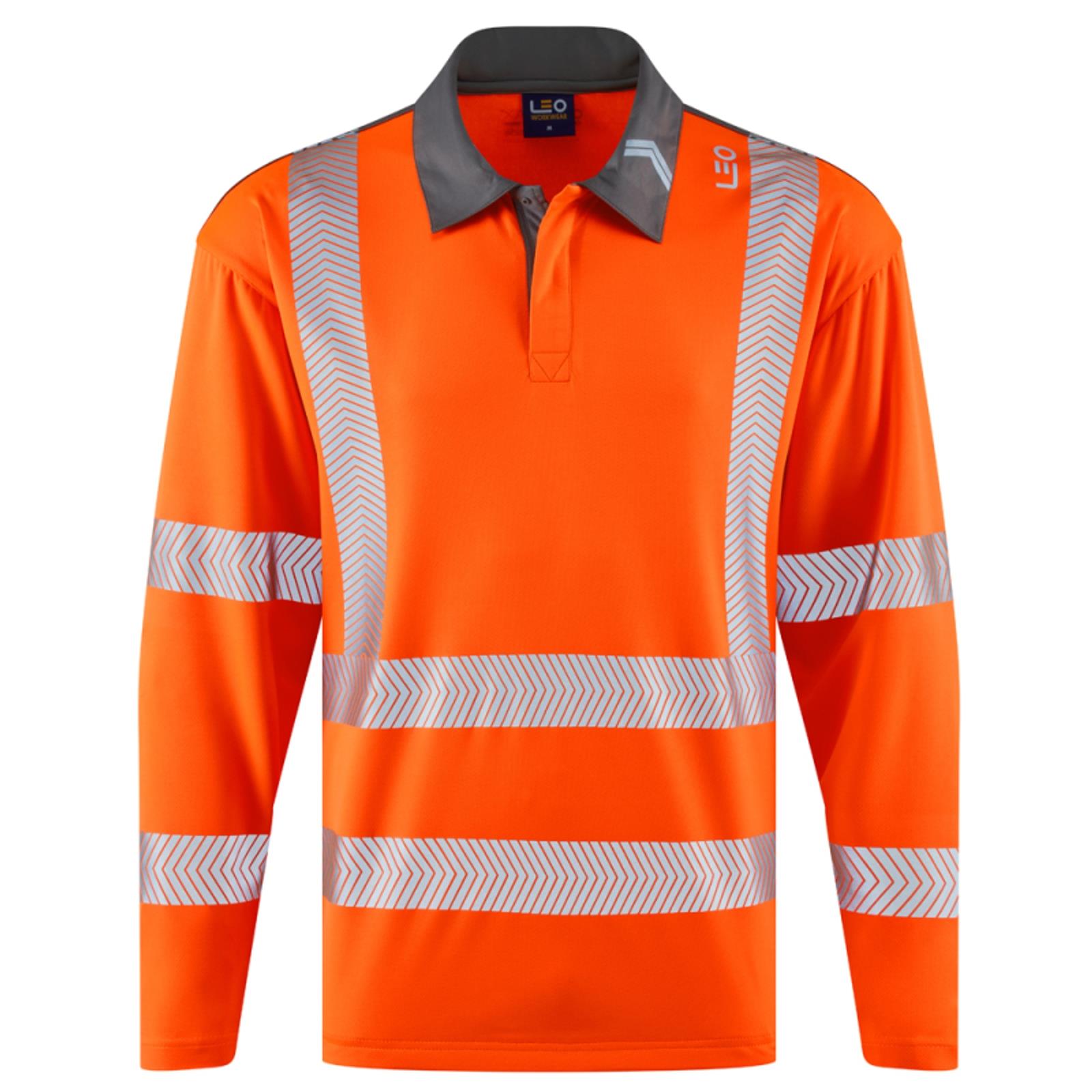 Leo Georgeham Coolmax high visibility orange long sleeve recycled polo shirt