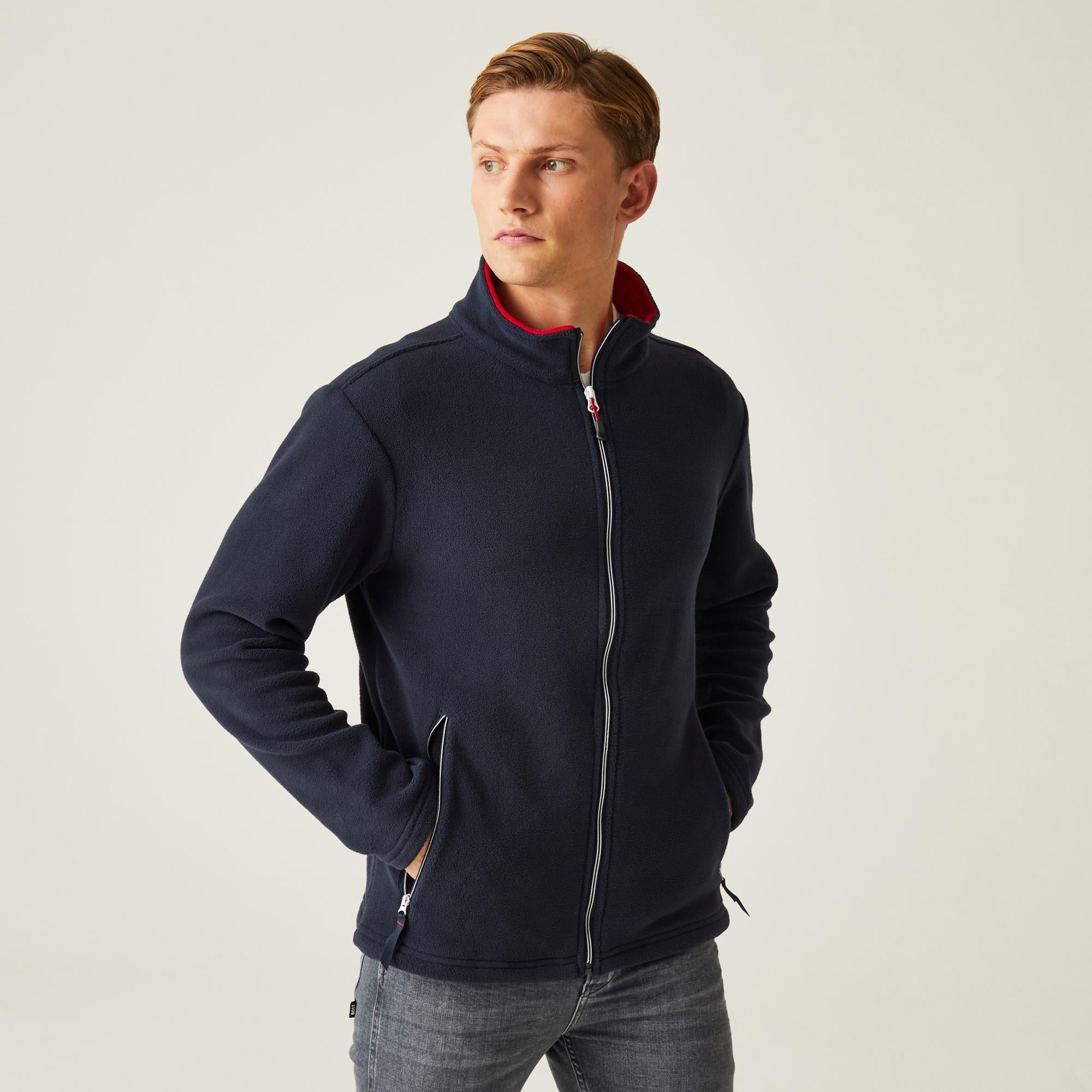 Regatta Ascender navy/red men's recycled fabric full-zip brushed fleece #TRF725