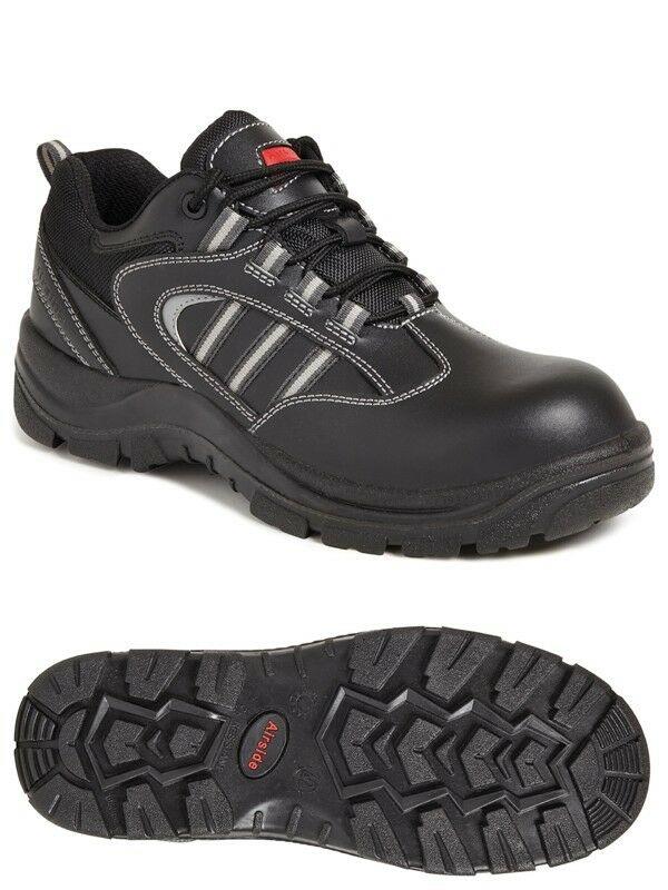 Airside S3 black leather unisex composite toe/midsole safety work trainer #SS705SM