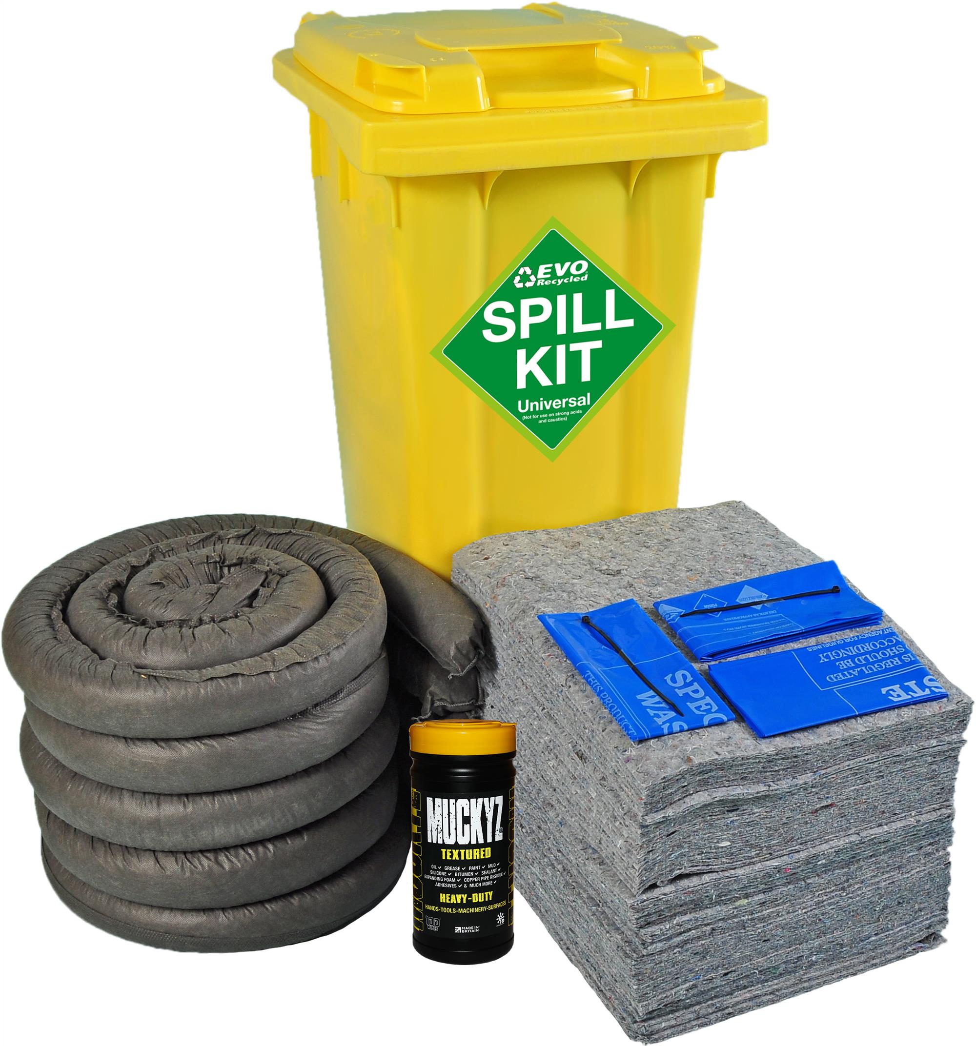 EVO Recycled high-absorption universal 120 litre spill kit in wheeled bin #EVO-SK120