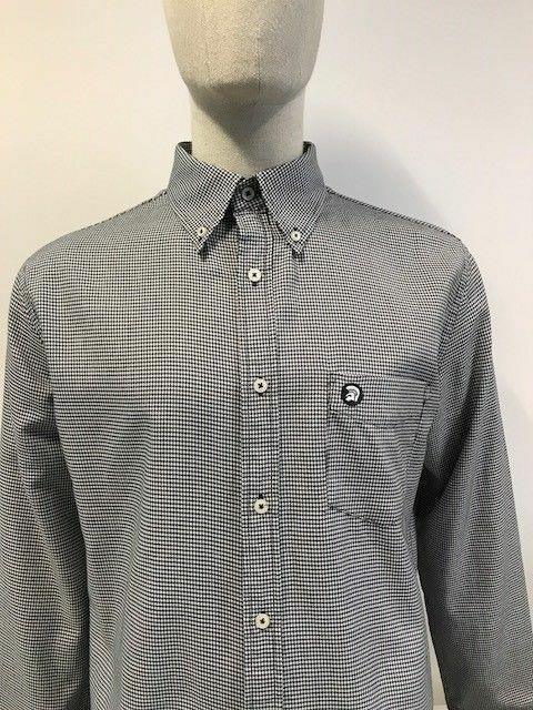 Trojan black dogtooth check cotton long sleeve shirt size large #TR8266