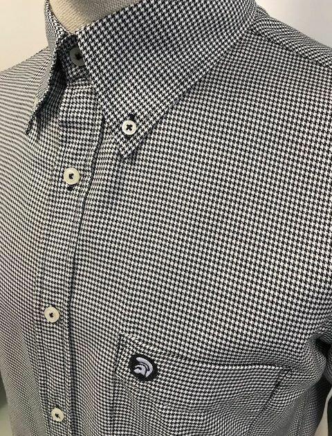 Trojan black dogtooth check cotton long sleeve shirt size large #TR8266