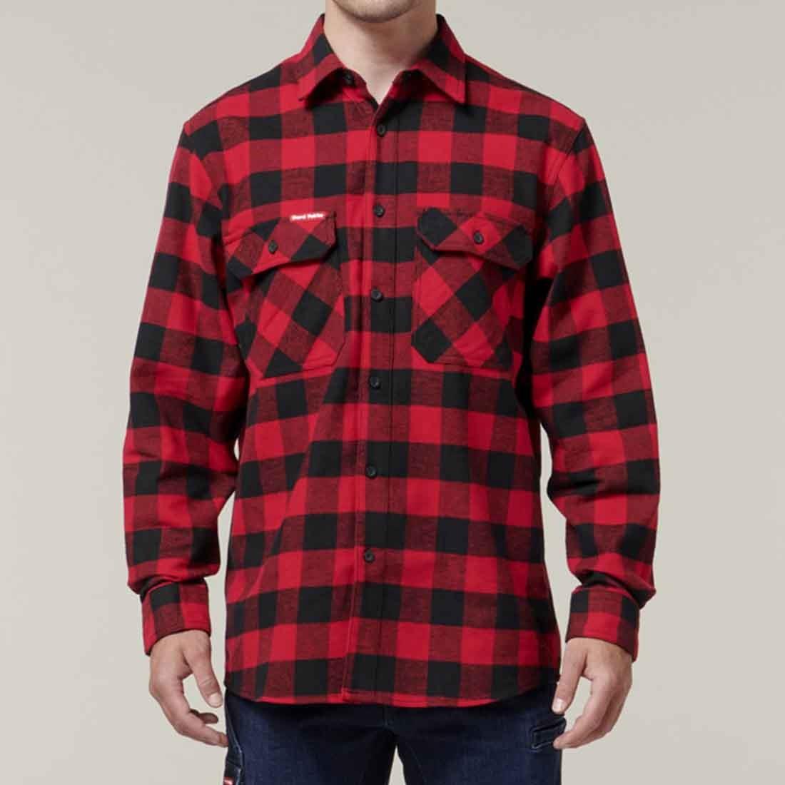 Hard Yakka red check cotton long-sleeve flannel work shirt