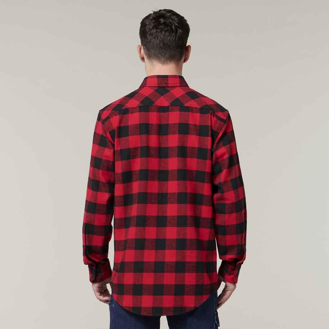 Hard Yakka red check cotton long-sleeve flannel work shirt