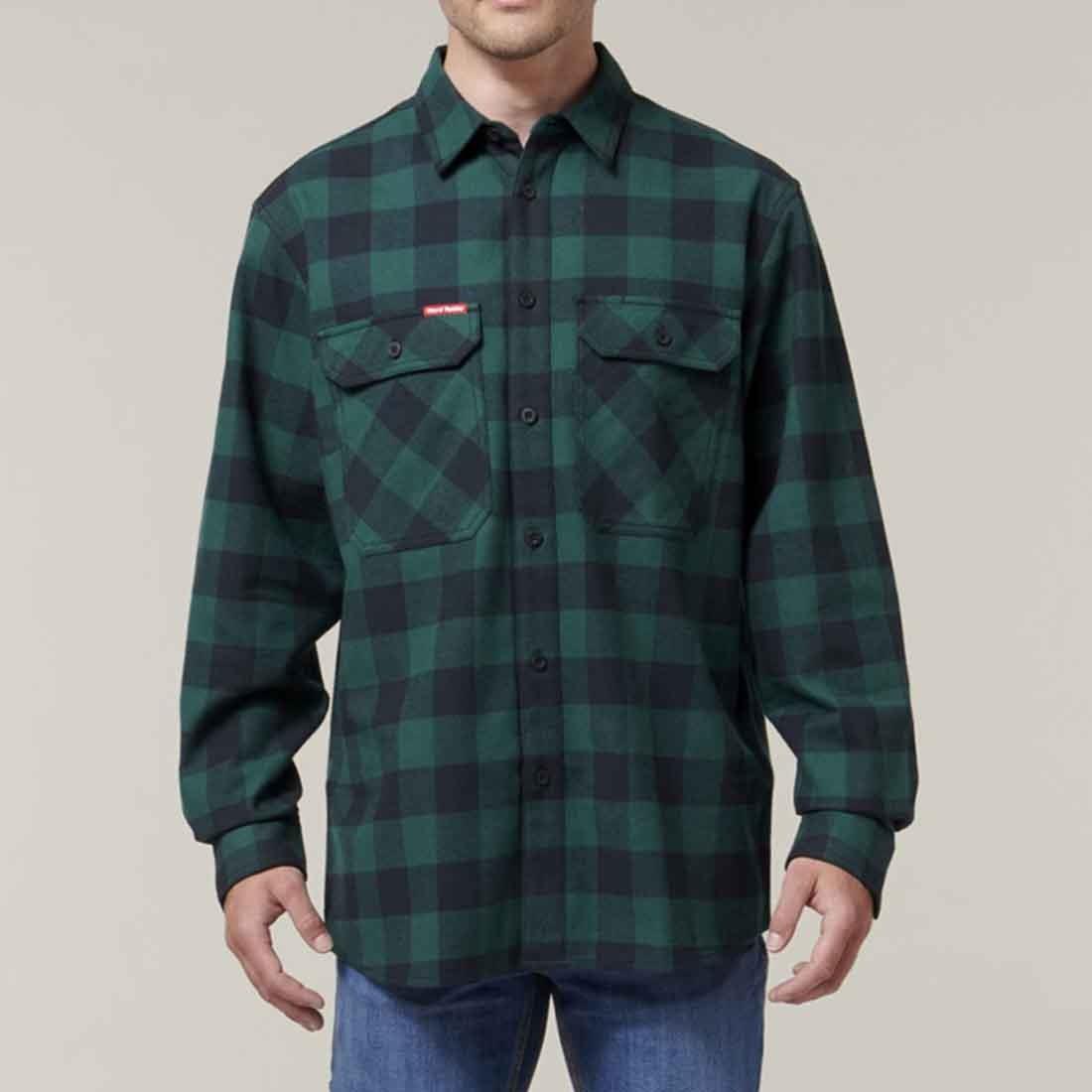 Hard Yakka green check cotton long-sleeve flannel work shirt