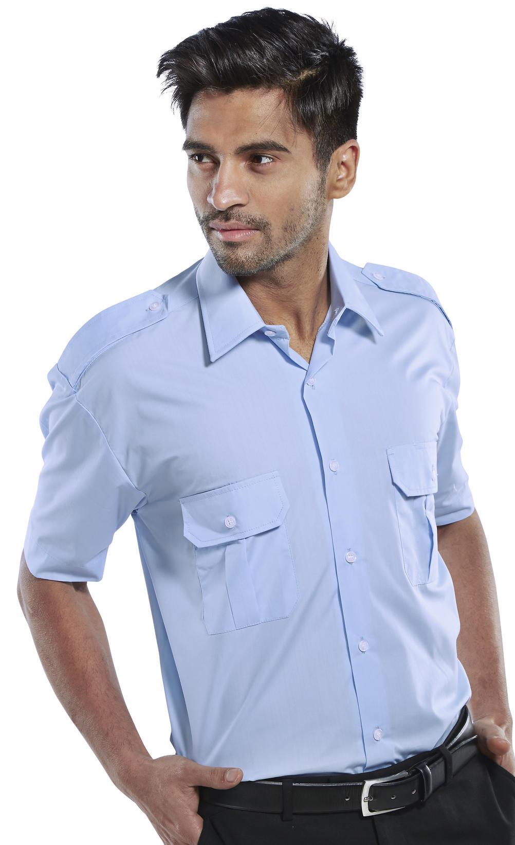 Pilot sky blue short-sleeve shoulder-epaulette security officer shirt