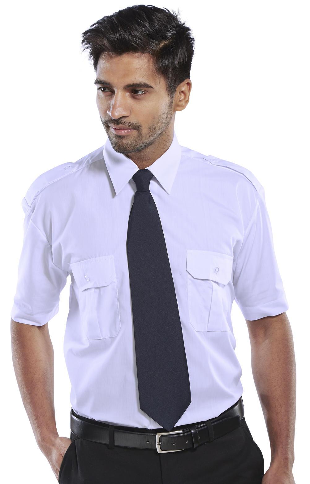 Pilot white short-sleeve shoulder-epaulette security officer shirt