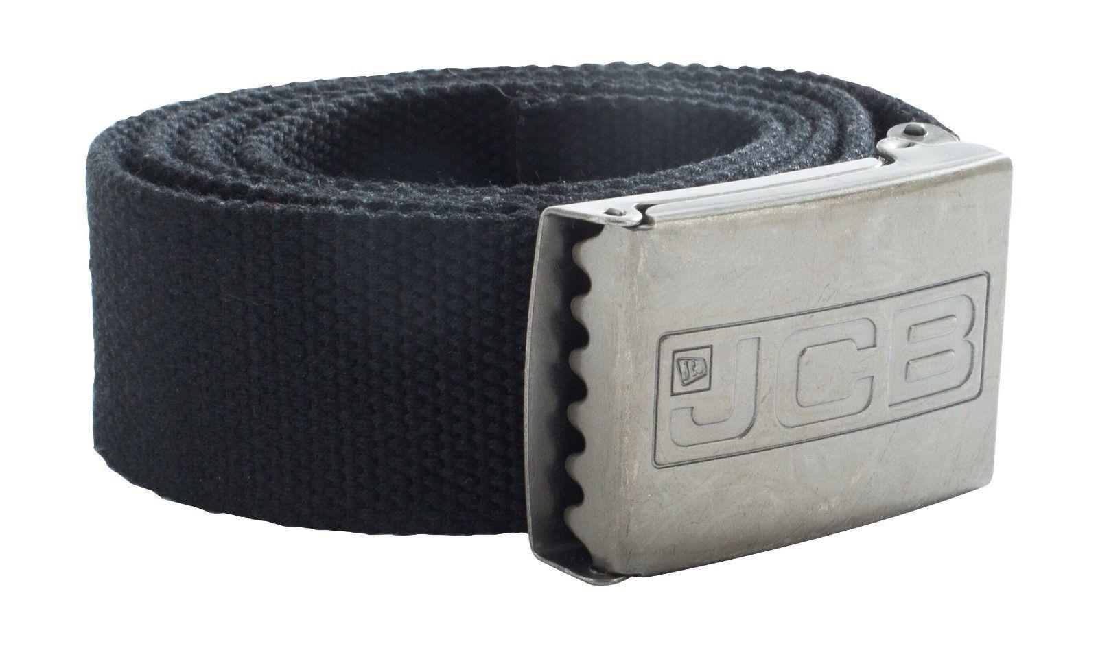 JCB black adjustable canvas webbing work belt with distressed metal buckle