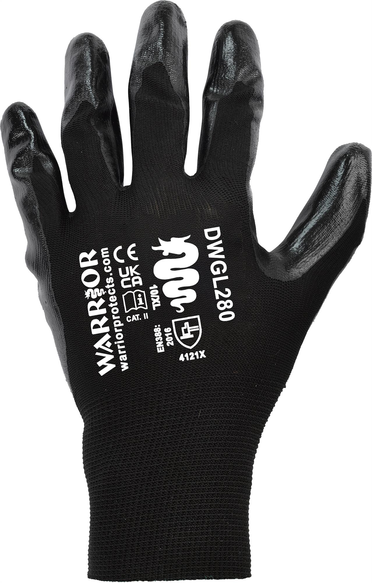 Warrior black nitrile coated grip durable work gloves (12 pairs)