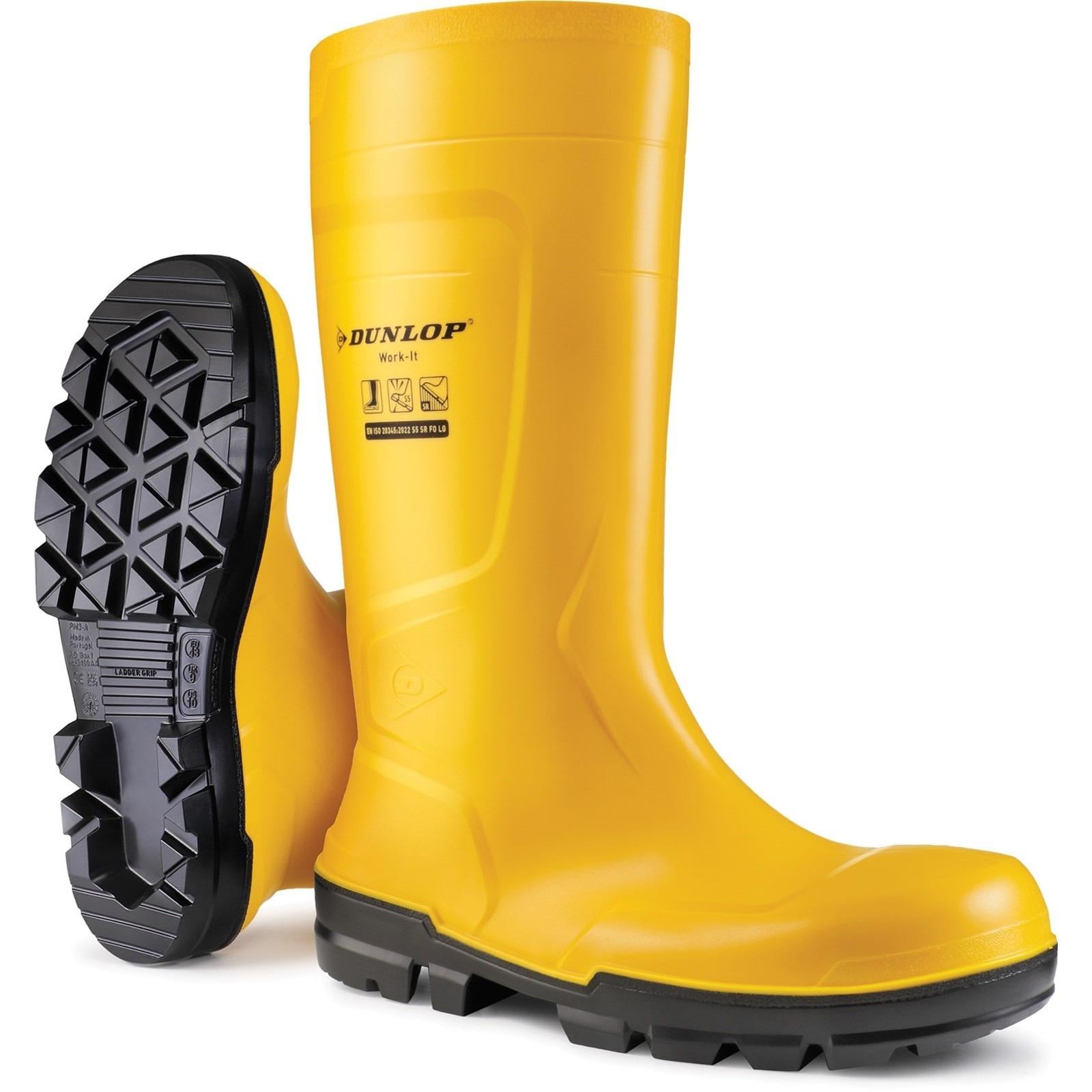 Dunlop Work-It S4 yellow steel toe/midsole safety wellington boot #NB2JF01