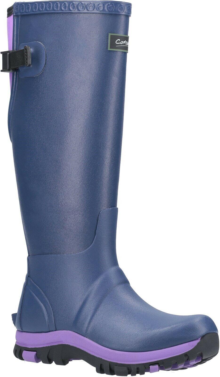 Cotswold Realm blue/purple women's waterproof rubber wellington boot