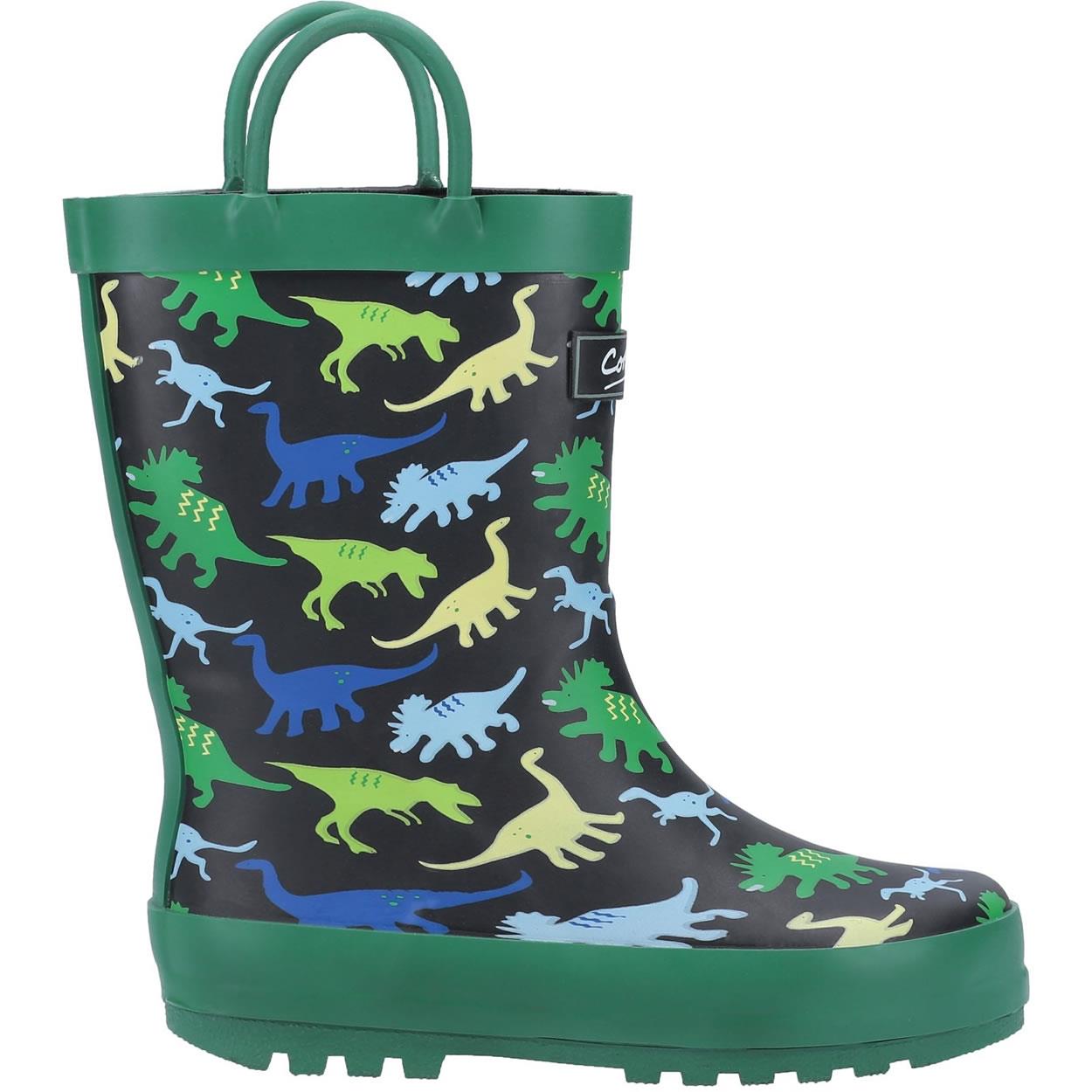 Cotswold Sprinkle Dinosaur kid's rubber waterproof pull-on wellington boot